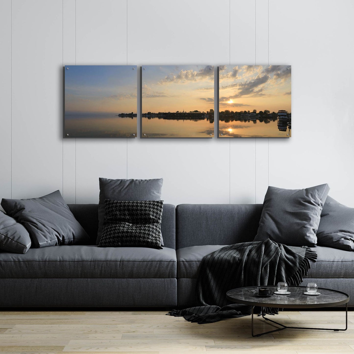 Epic Art 'French Bay Sunrise' by Lori Deiter Acrylic Glass Wall Art, 3 Piece Set,72x24