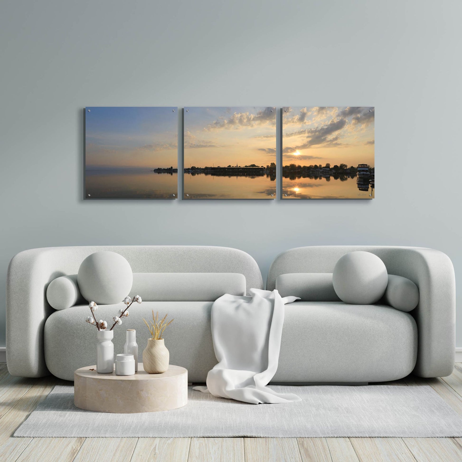 Epic Art 'French Bay Sunrise' by Lori Deiter Acrylic Glass Wall Art, 3 Piece Set,72x24