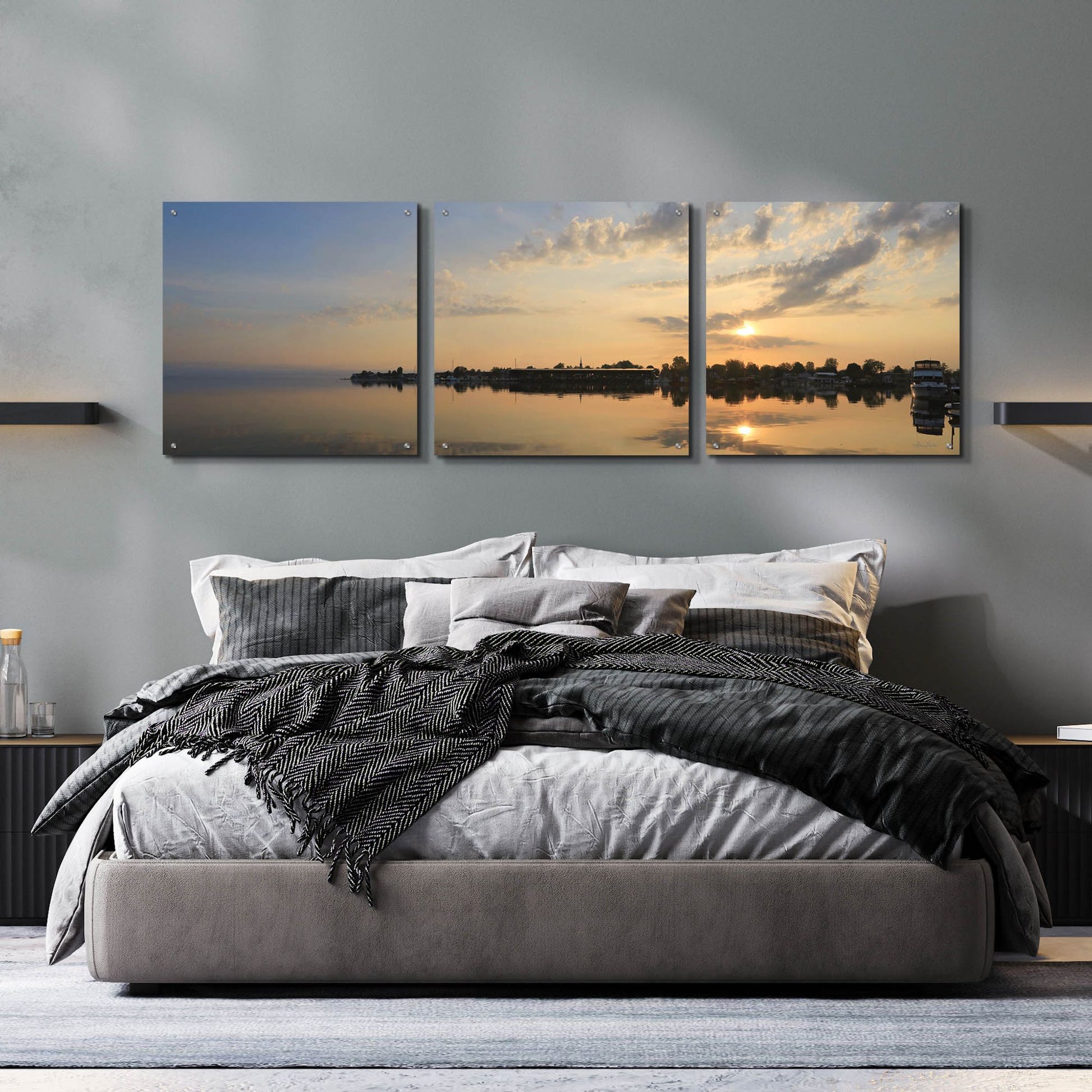 Epic Art 'French Bay Sunrise' by Lori Deiter Acrylic Glass Wall Art, 3 Piece Set,72x24