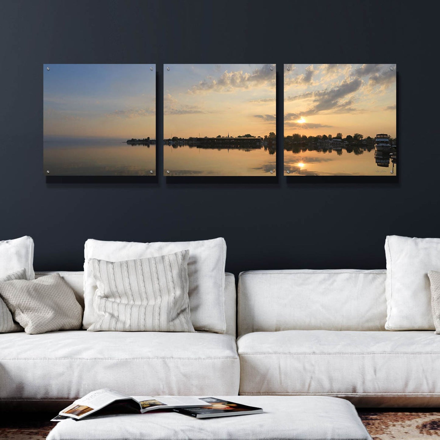 Epic Art 'French Bay Sunrise' by Lori Deiter Acrylic Glass Wall Art, 3 Piece Set,72x24