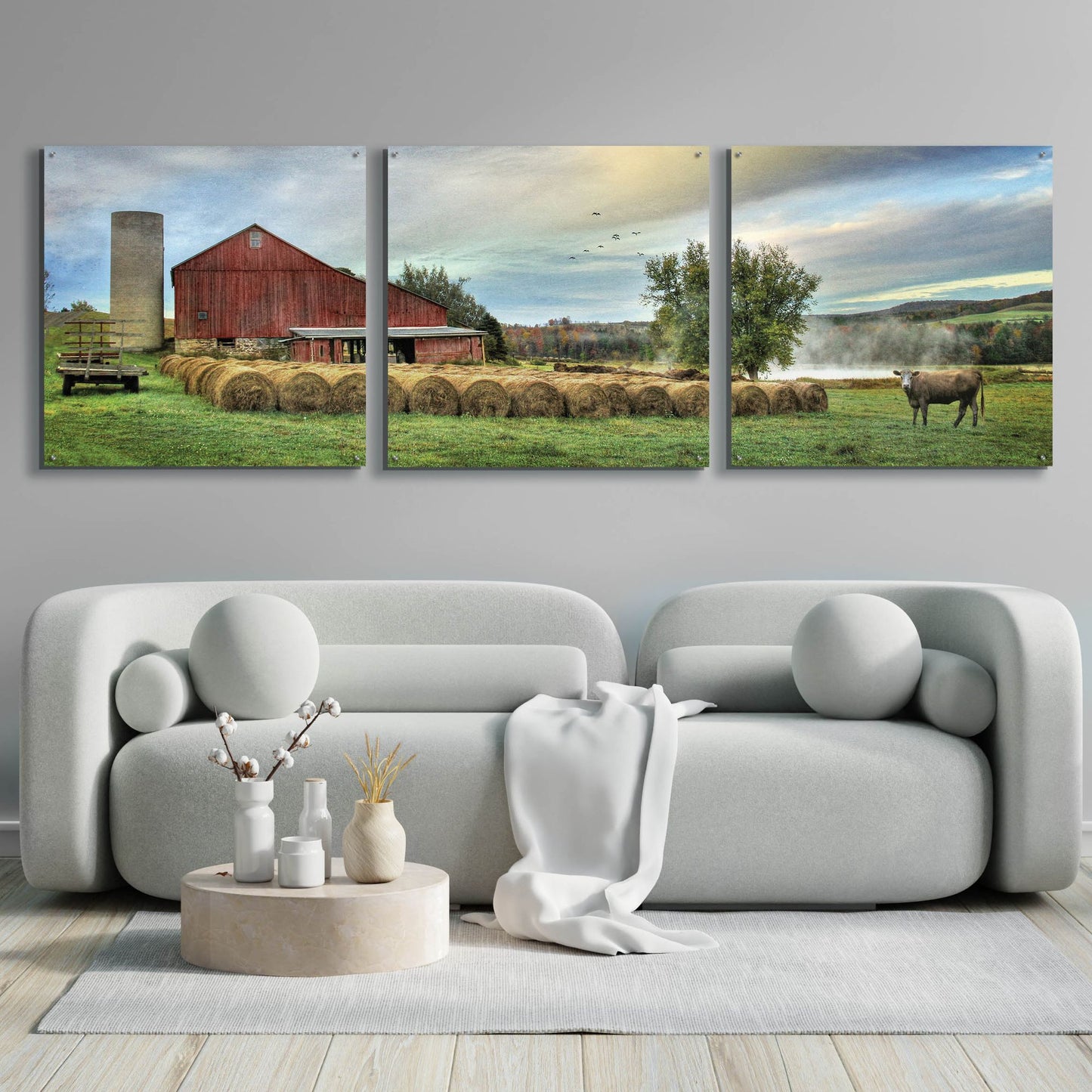 Epic Art 'Hay Harvest' by Lori Deiter Acrylic Glass Wall Art, 3 Piece Set,108x36