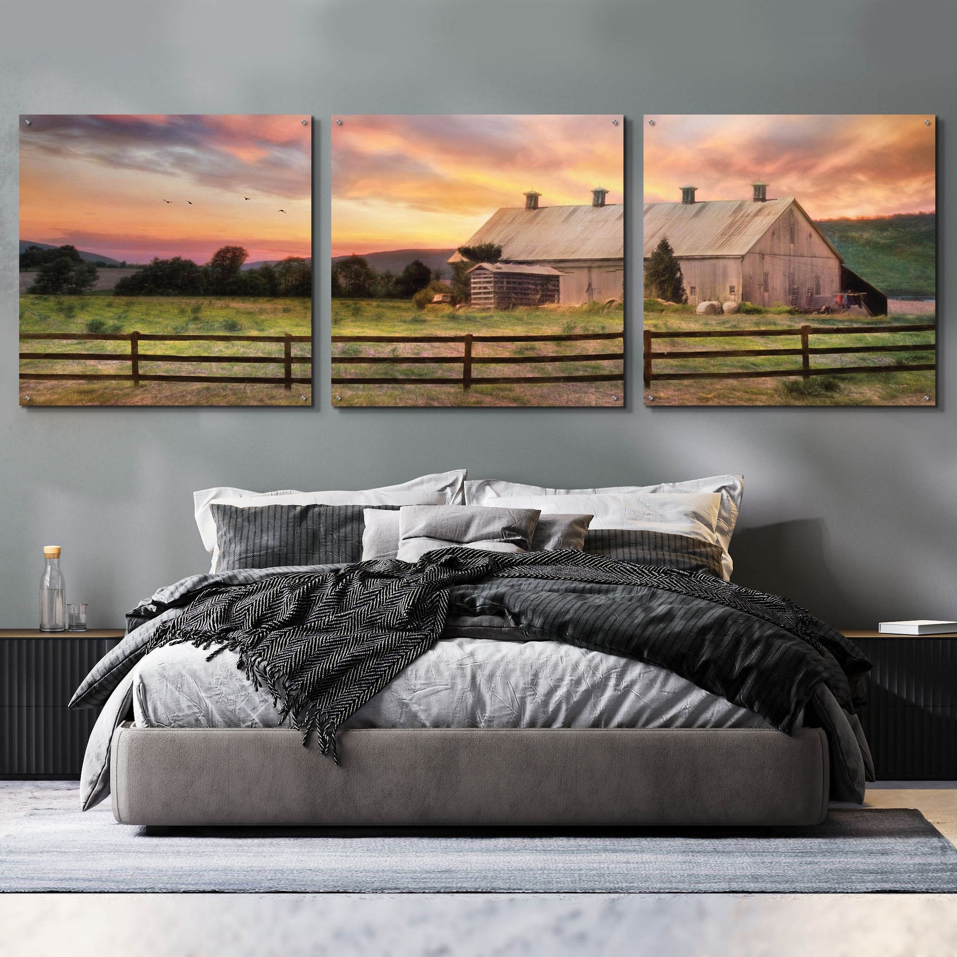 Epic Art 'Sunset in the Valley' by Lori Deiter Acrylic Glass Wall Art, 3 Piece Set,108x36