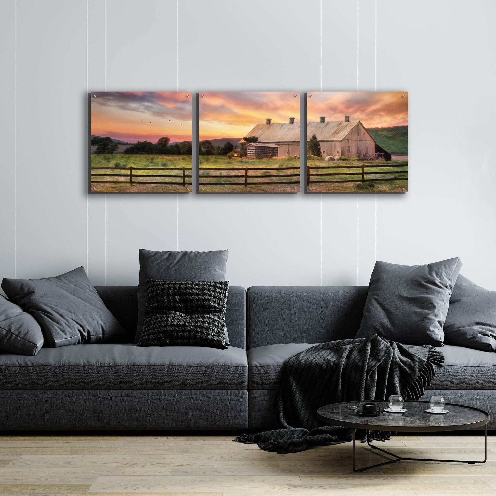 Epic Art 'Sunset in the Valley' by Lori Deiter Acrylic Glass Wall Art, 3 Piece Set,72x24