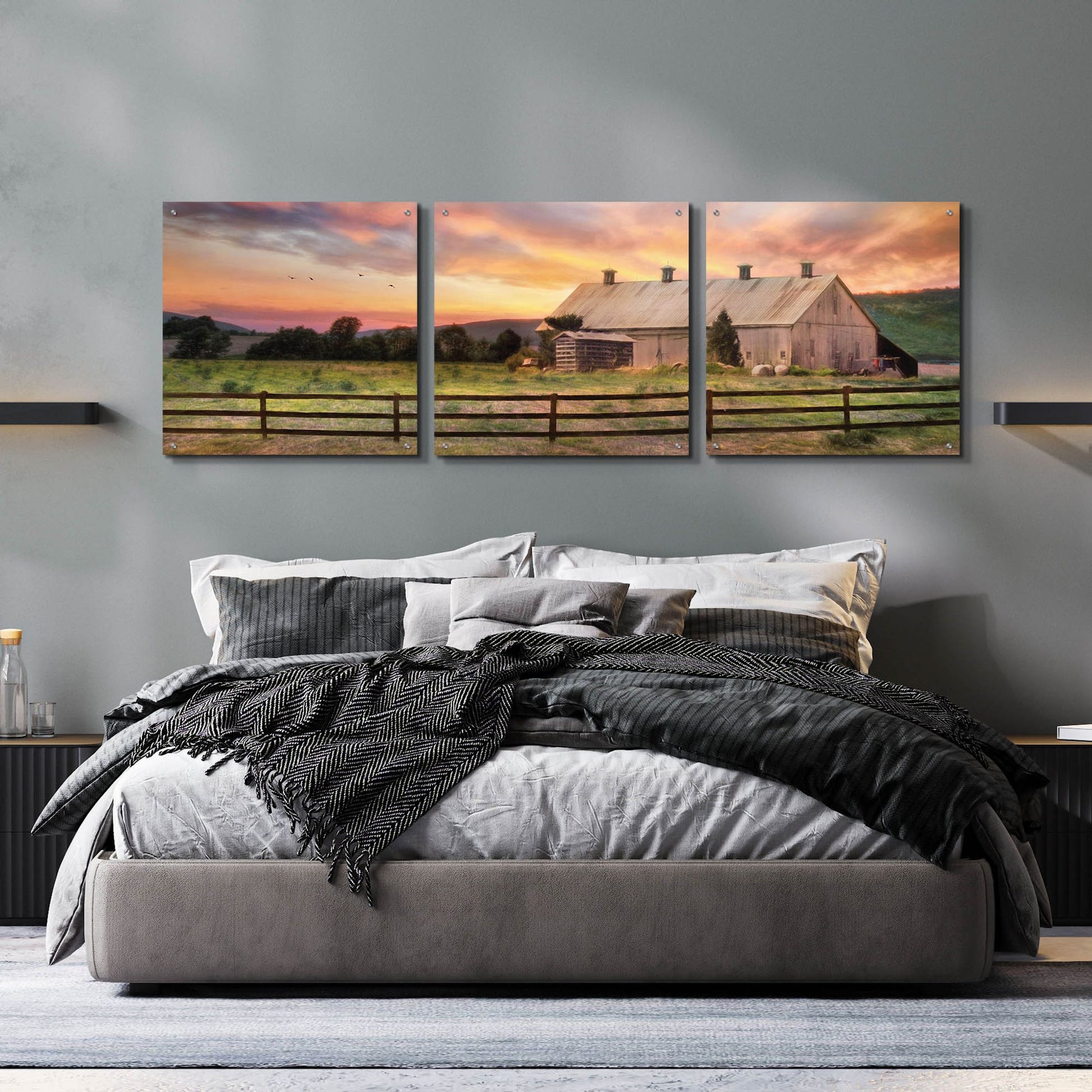 Epic Art 'Sunset in the Valley' by Lori Deiter Acrylic Glass Wall Art, 3 Piece Set,72x24