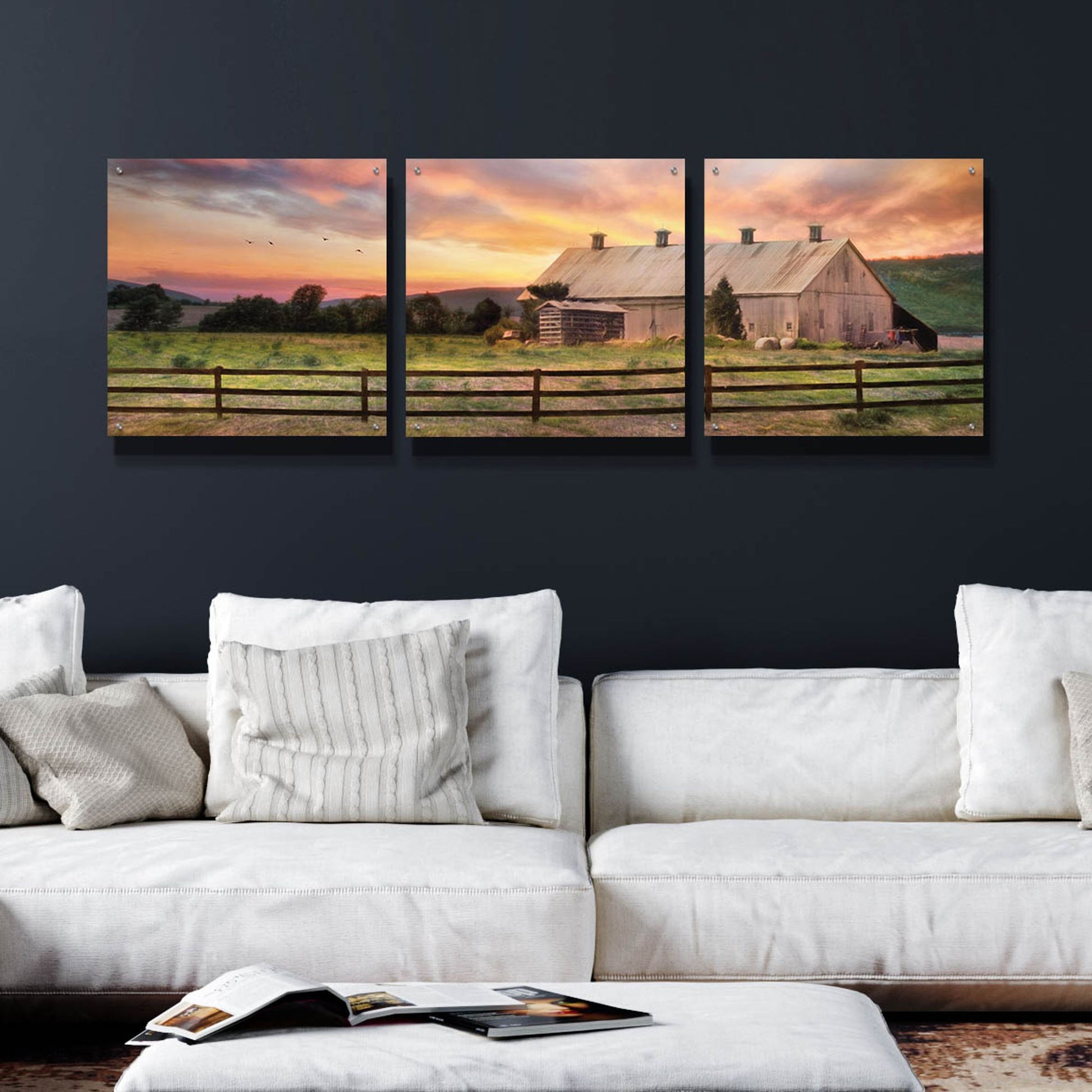 Epic Art 'Sunset in the Valley' by Lori Deiter Acrylic Glass Wall Art, 3 Piece Set,72x24