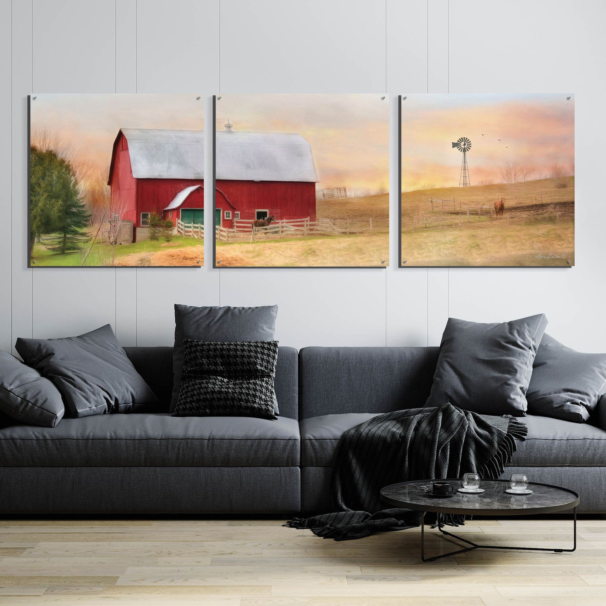 Epic Art 'Horse Farm' by Lori Deiter Acrylic Glass Wall Art, 3 Piece Set,108x36