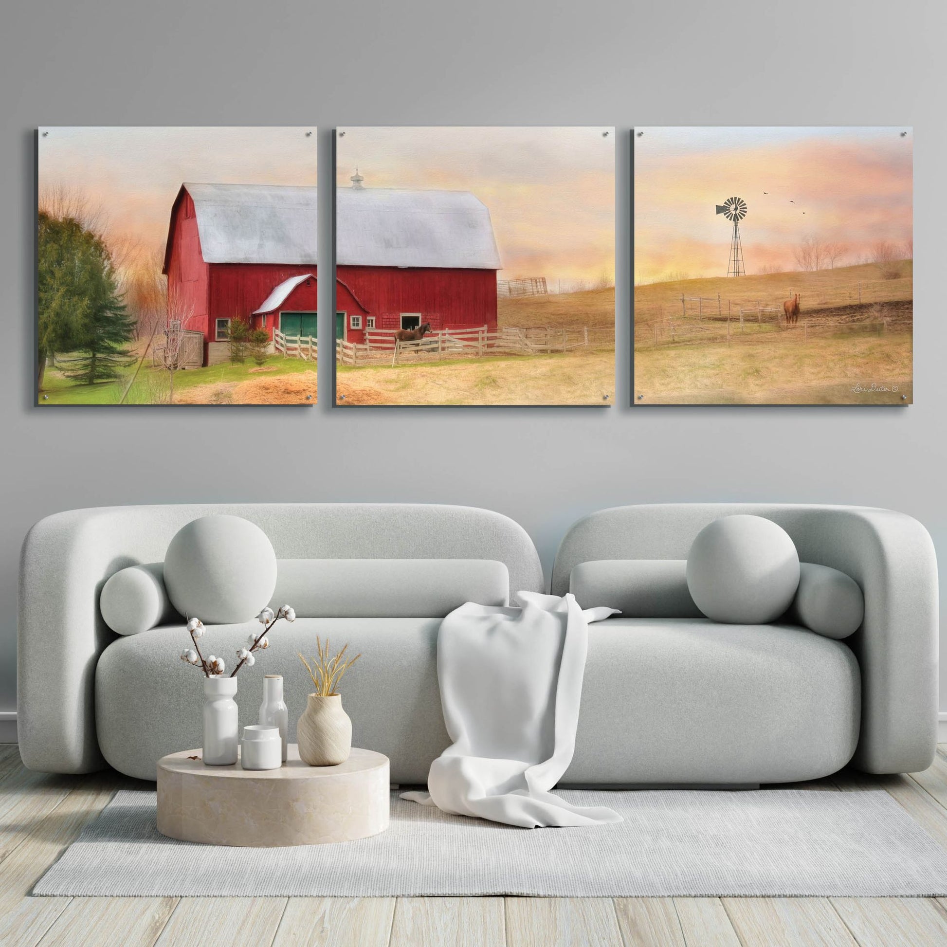 Epic Art 'Horse Farm' by Lori Deiter Acrylic Glass Wall Art, 3 Piece Set,108x36