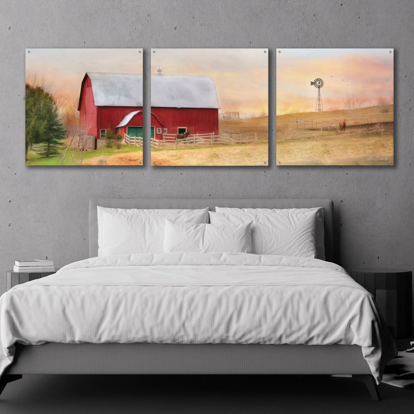 Epic Art 'Horse Farm' by Lori Deiter Acrylic Glass Wall Art, 3 Piece Set,108x36