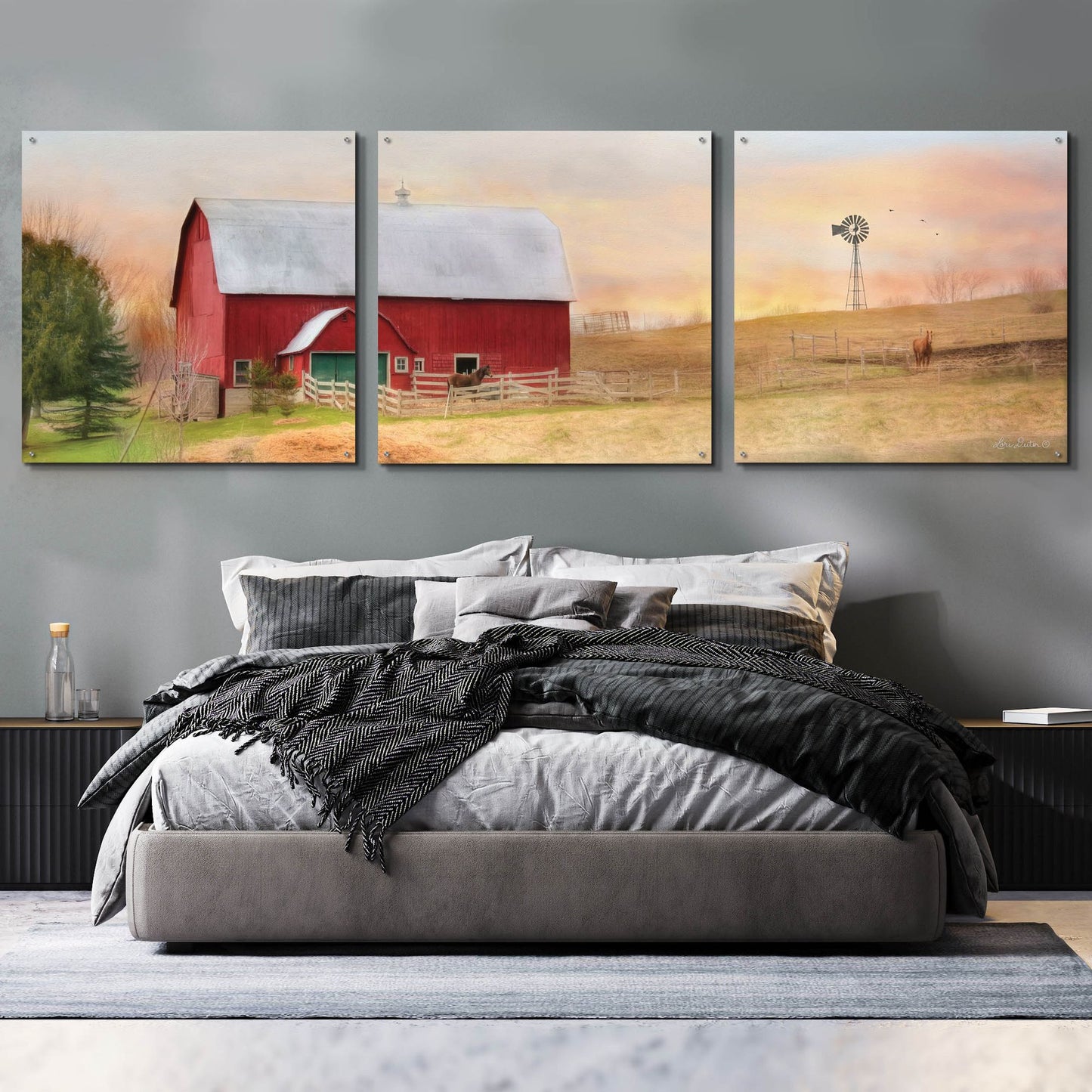 Epic Art 'Horse Farm' by Lori Deiter Acrylic Glass Wall Art, 3 Piece Set,108x36