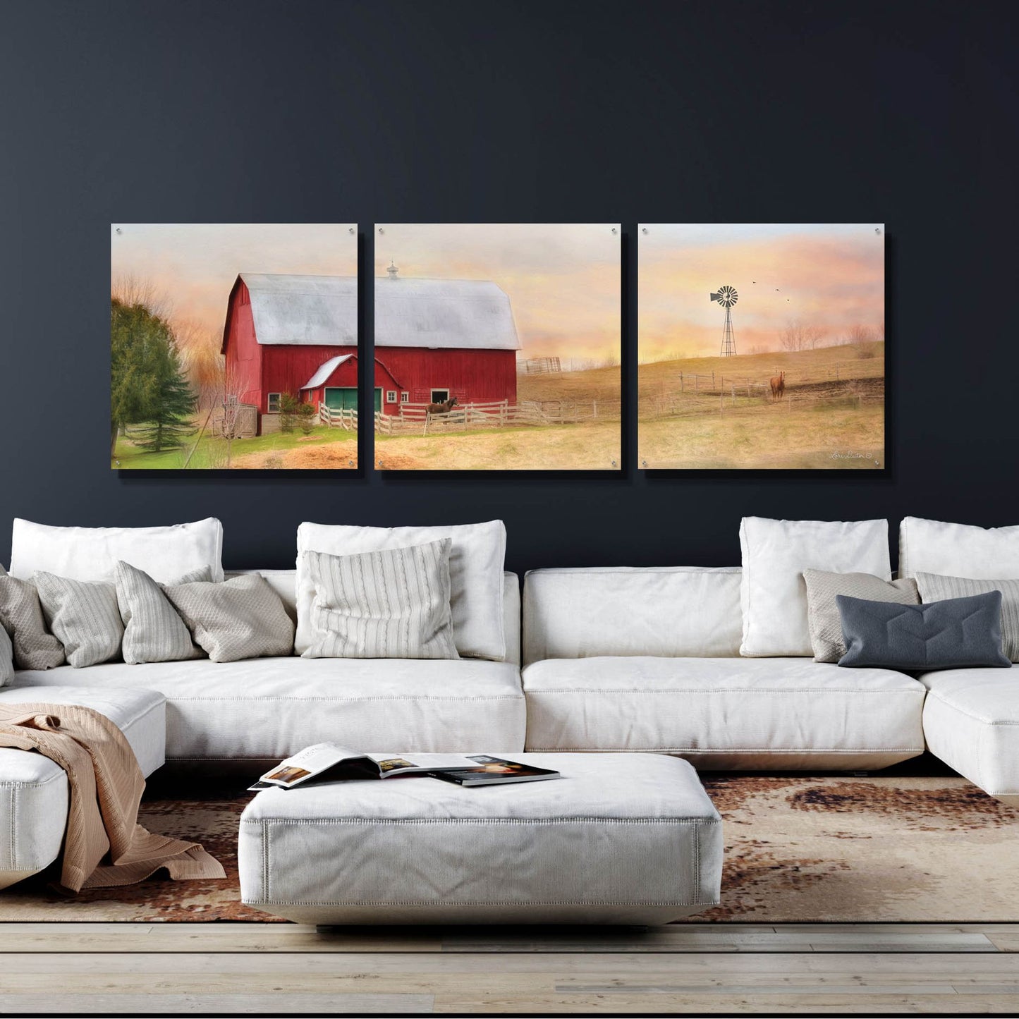 Epic Art 'Horse Farm' by Lori Deiter Acrylic Glass Wall Art, 3 Piece Set,108x36