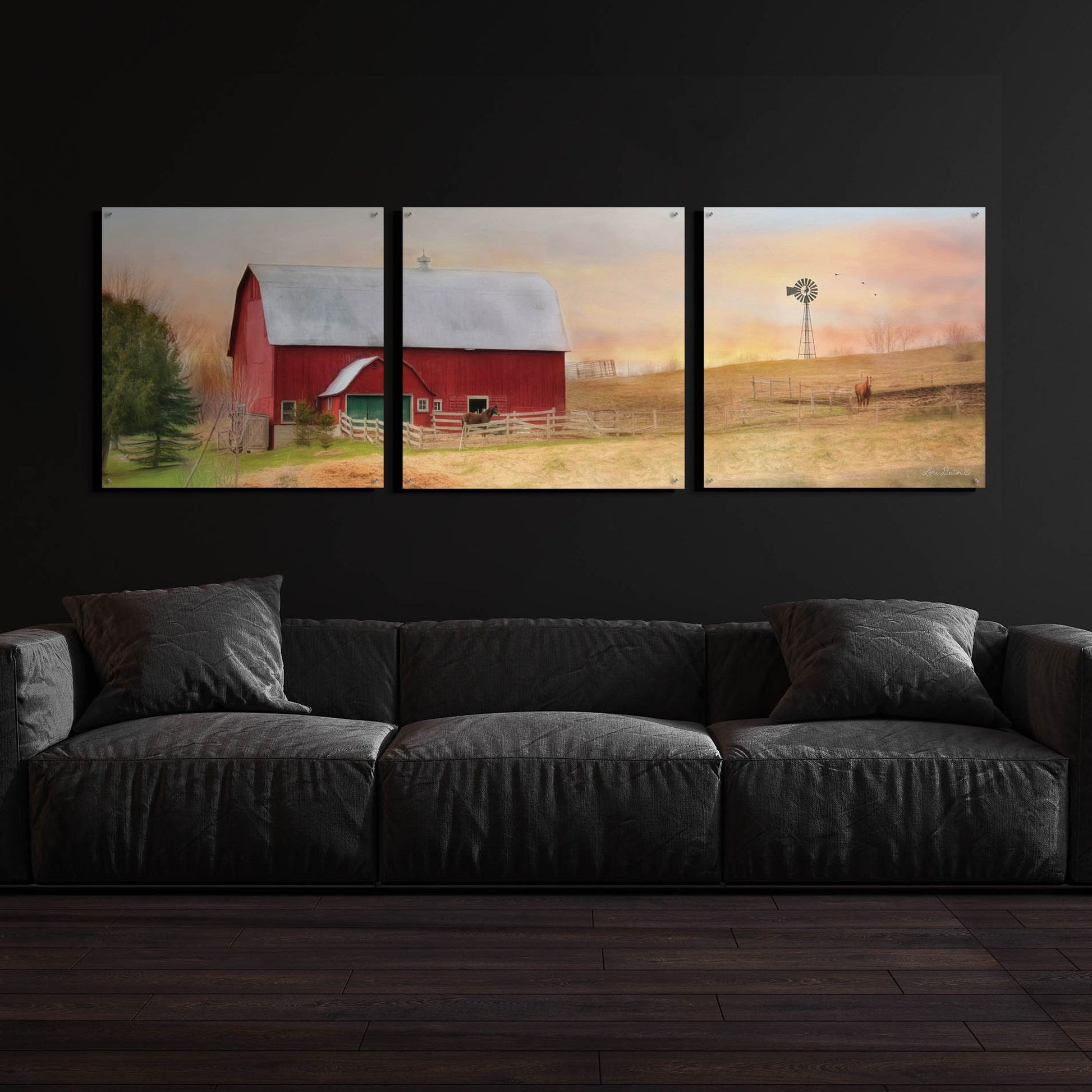 Epic Art 'Horse Farm' by Lori Deiter Acrylic Glass Wall Art, 3 Piece Set,108x36