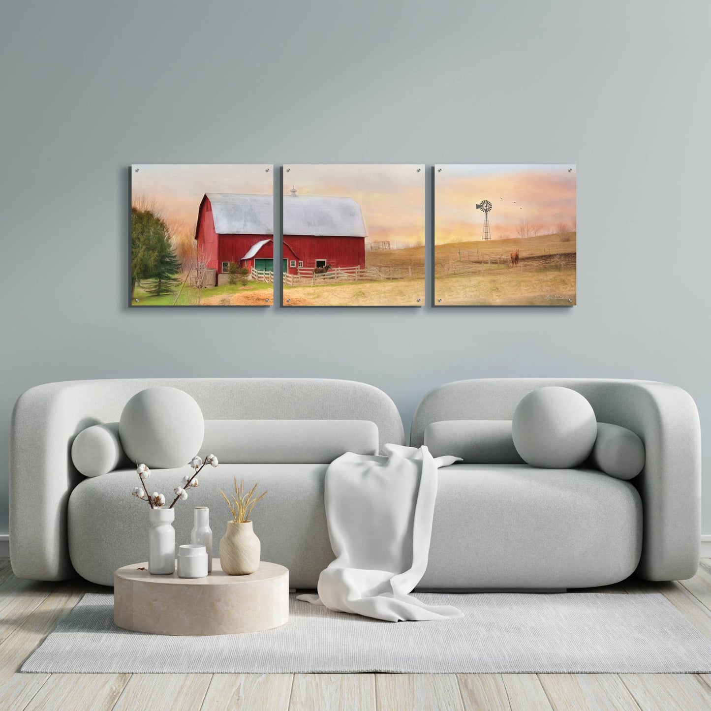 Epic Art 'Horse Farm' by Lori Deiter Acrylic Glass Wall Art, 3 Piece Set,72x24