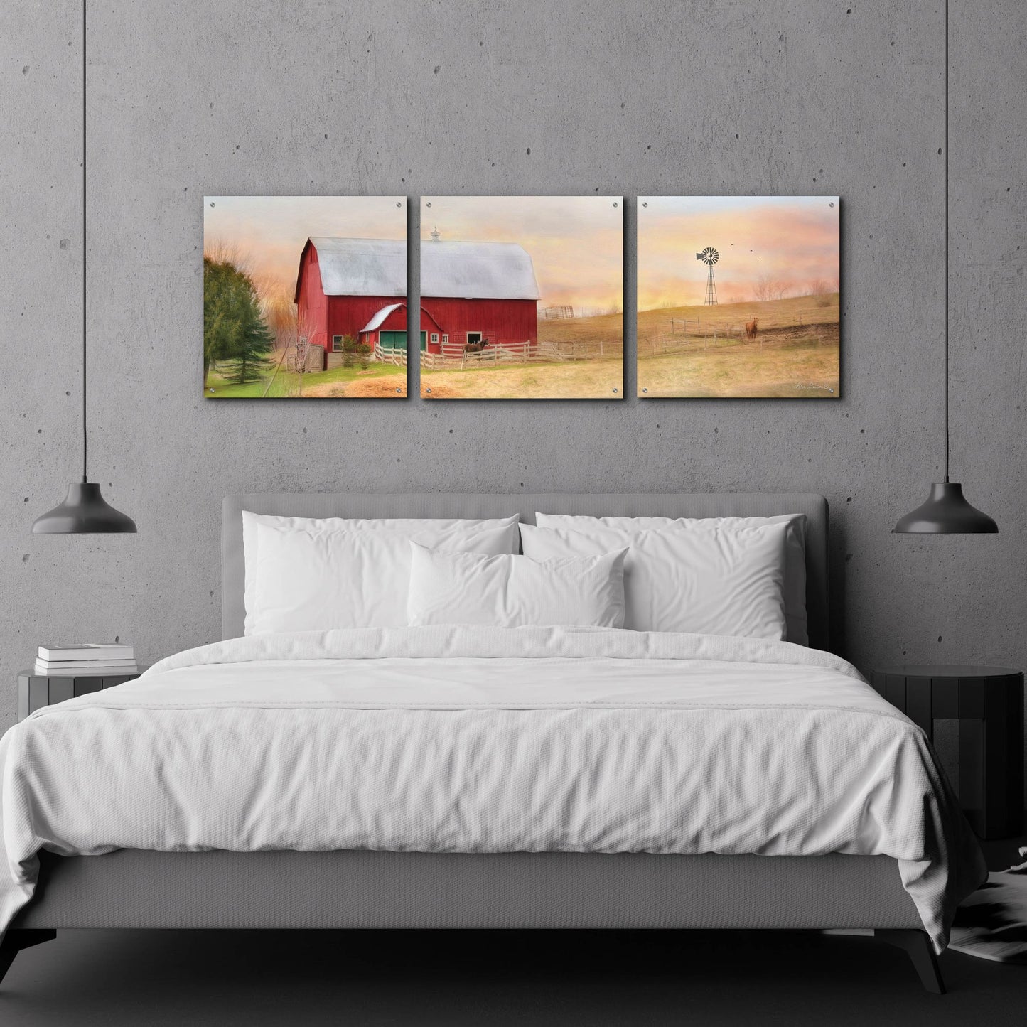 Epic Art 'Horse Farm' by Lori Deiter Acrylic Glass Wall Art, 3 Piece Set,72x24