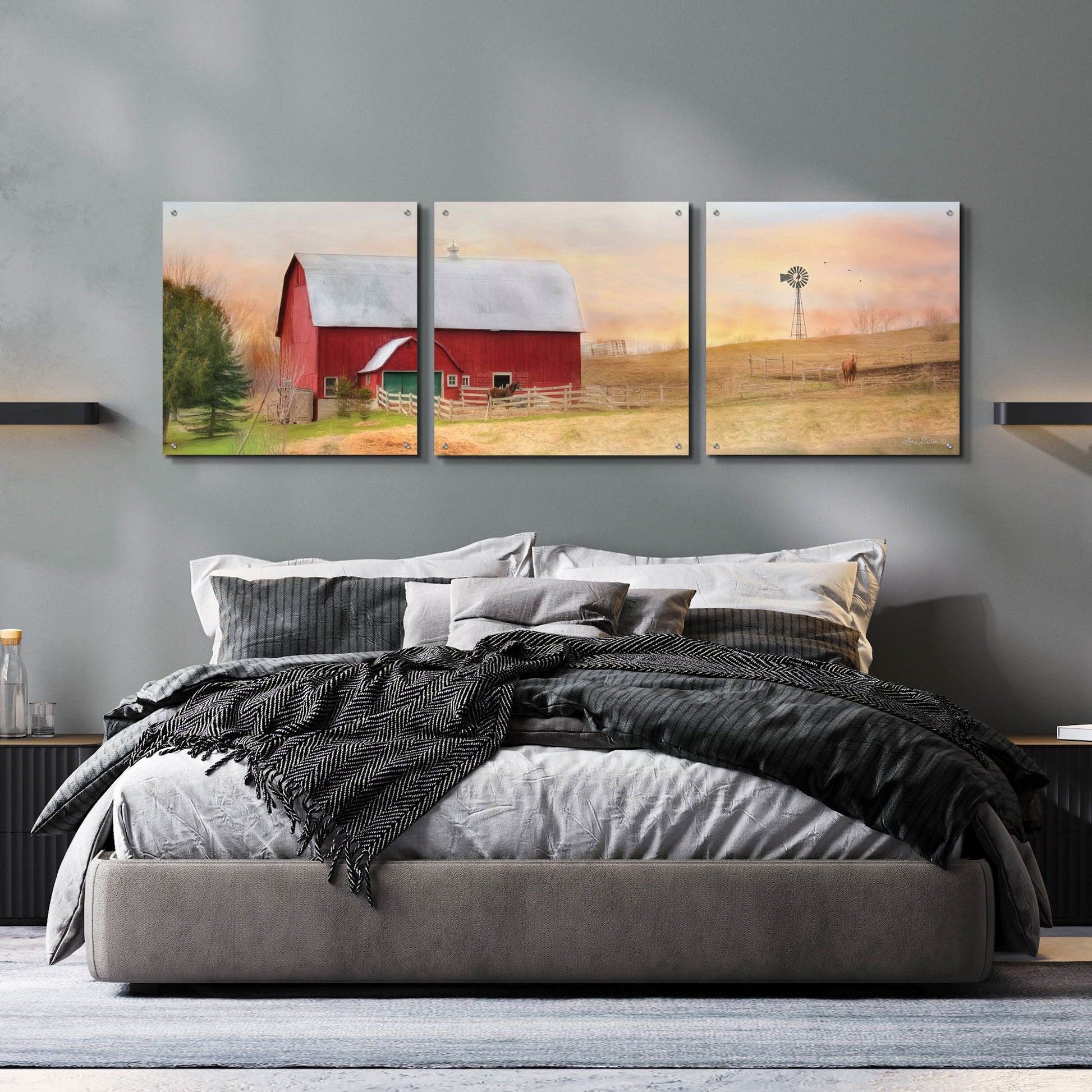 Epic Art 'Horse Farm' by Lori Deiter Acrylic Glass Wall Art, 3 Piece Set,72x24