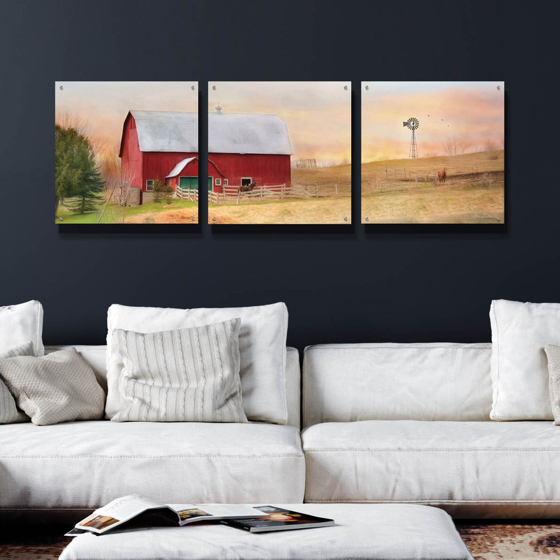 Epic Art 'Horse Farm' by Lori Deiter Acrylic Glass Wall Art, 3 Piece Set,72x24