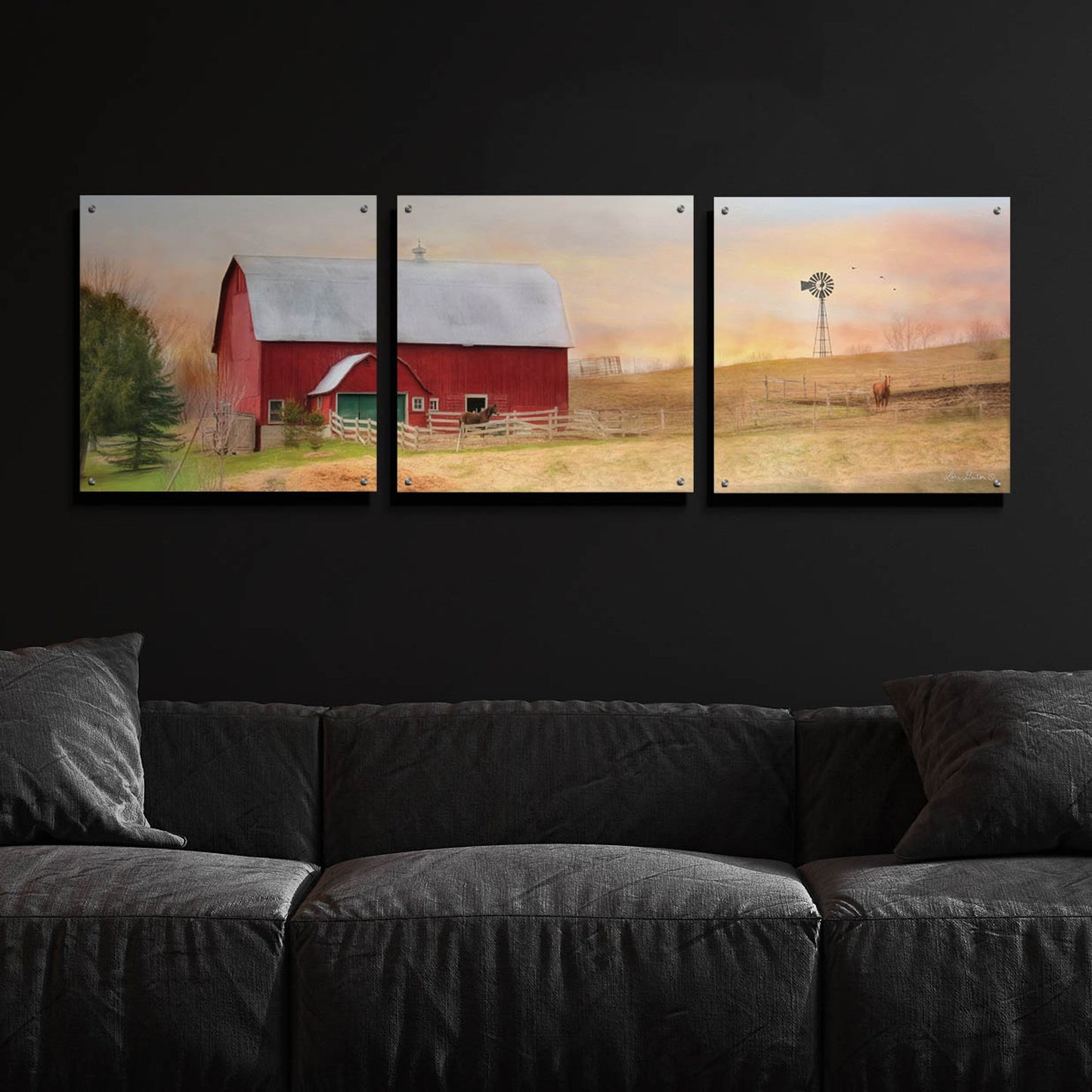 Epic Art 'Horse Farm' by Lori Deiter Acrylic Glass Wall Art, 3 Piece Set,72x24