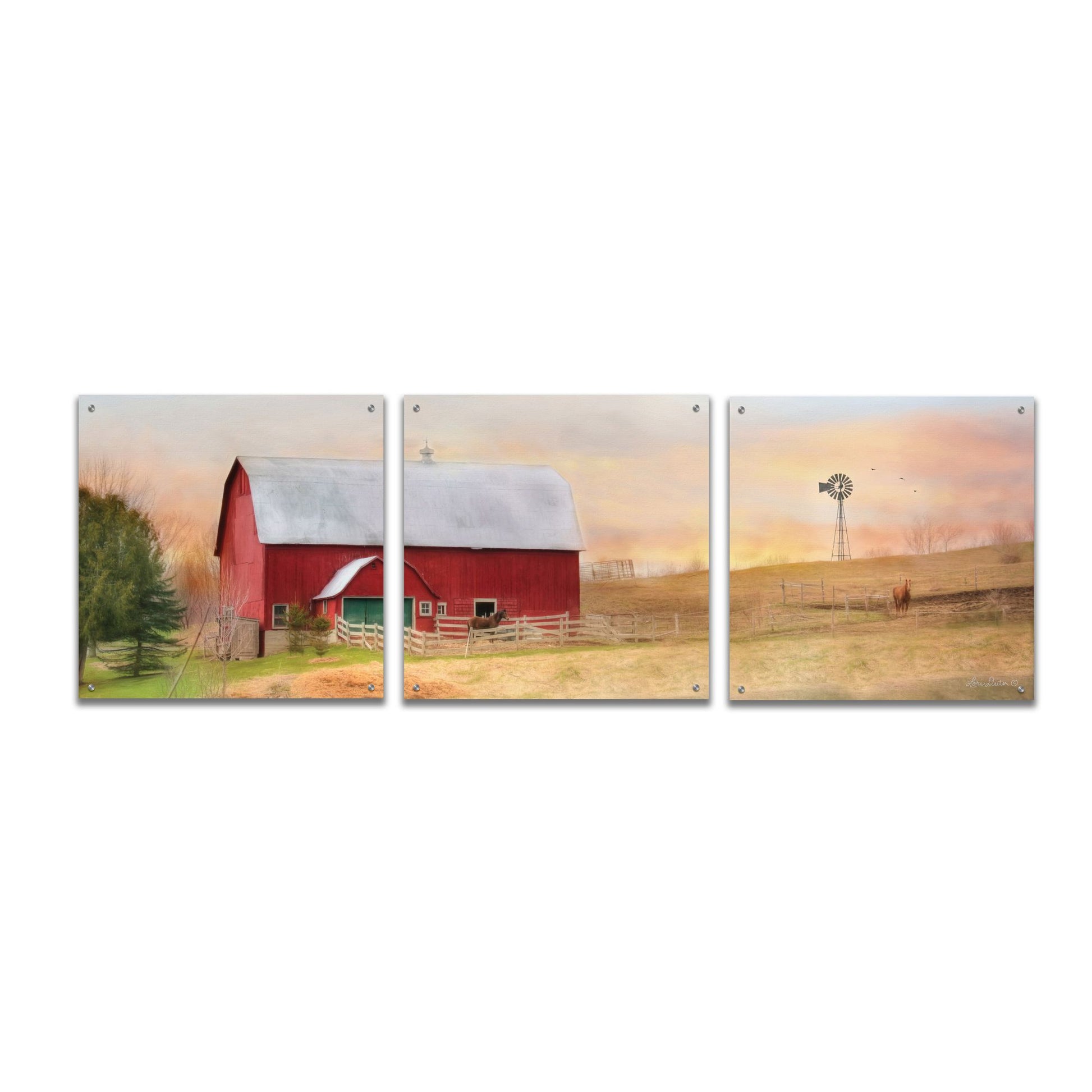 Epic Art 'Horse Farm' by Lori Deiter Acrylic Glass Wall Art, 3 Piece Set