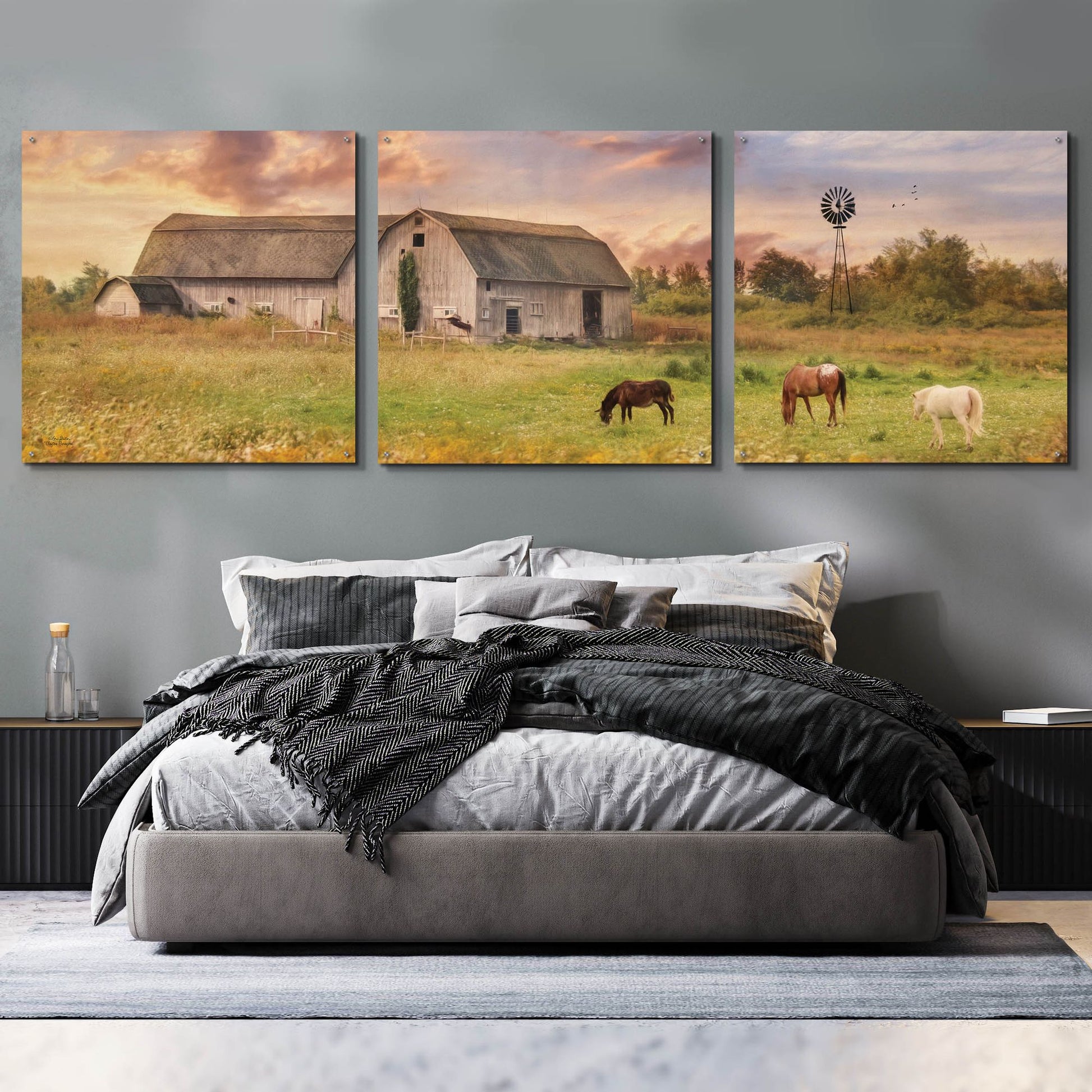 Epic Art 'Clayton Barnyard' by Lori Deiter Acrylic Glass Wall Art, 3 Piece Set,108x36