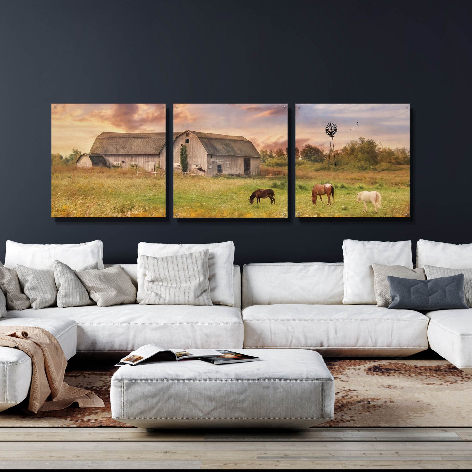 Epic Art 'Clayton Barnyard' by Lori Deiter Acrylic Glass Wall Art, 3 Piece Set,108x36