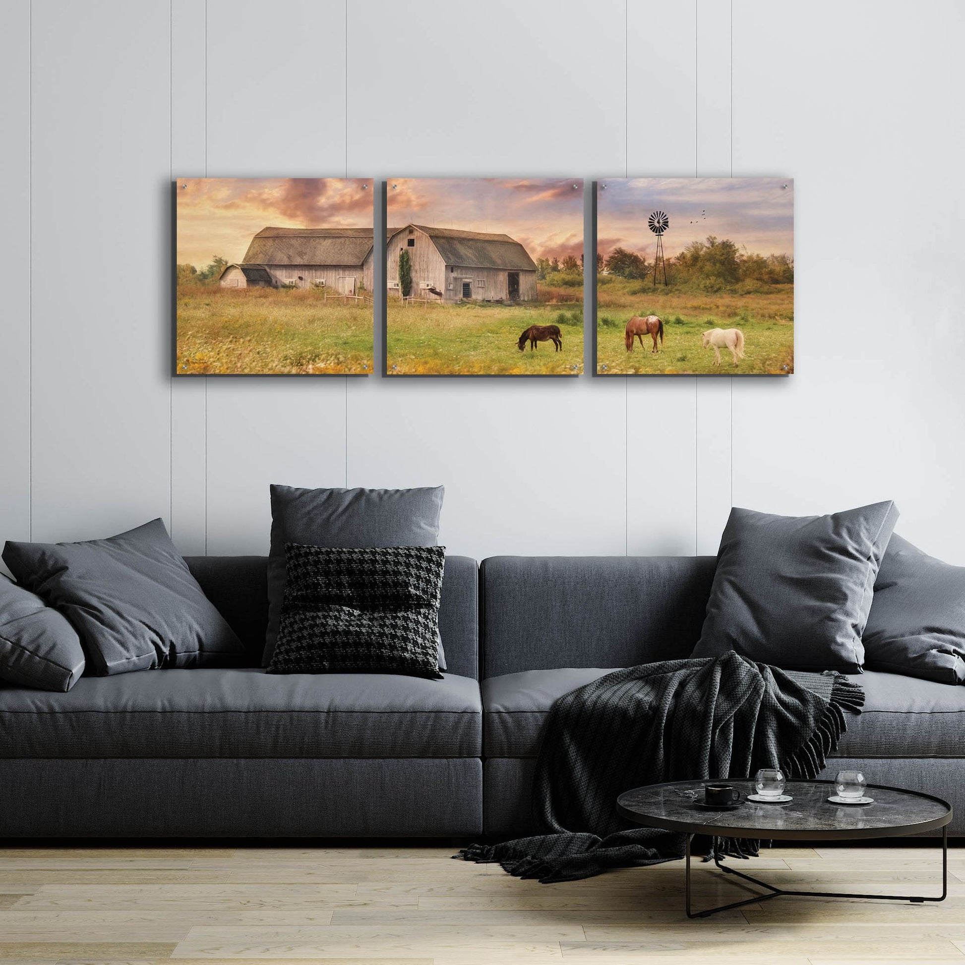 Epic Art 'Clayton Barnyard' by Lori Deiter Acrylic Glass Wall Art, 3 Piece Set,72x24