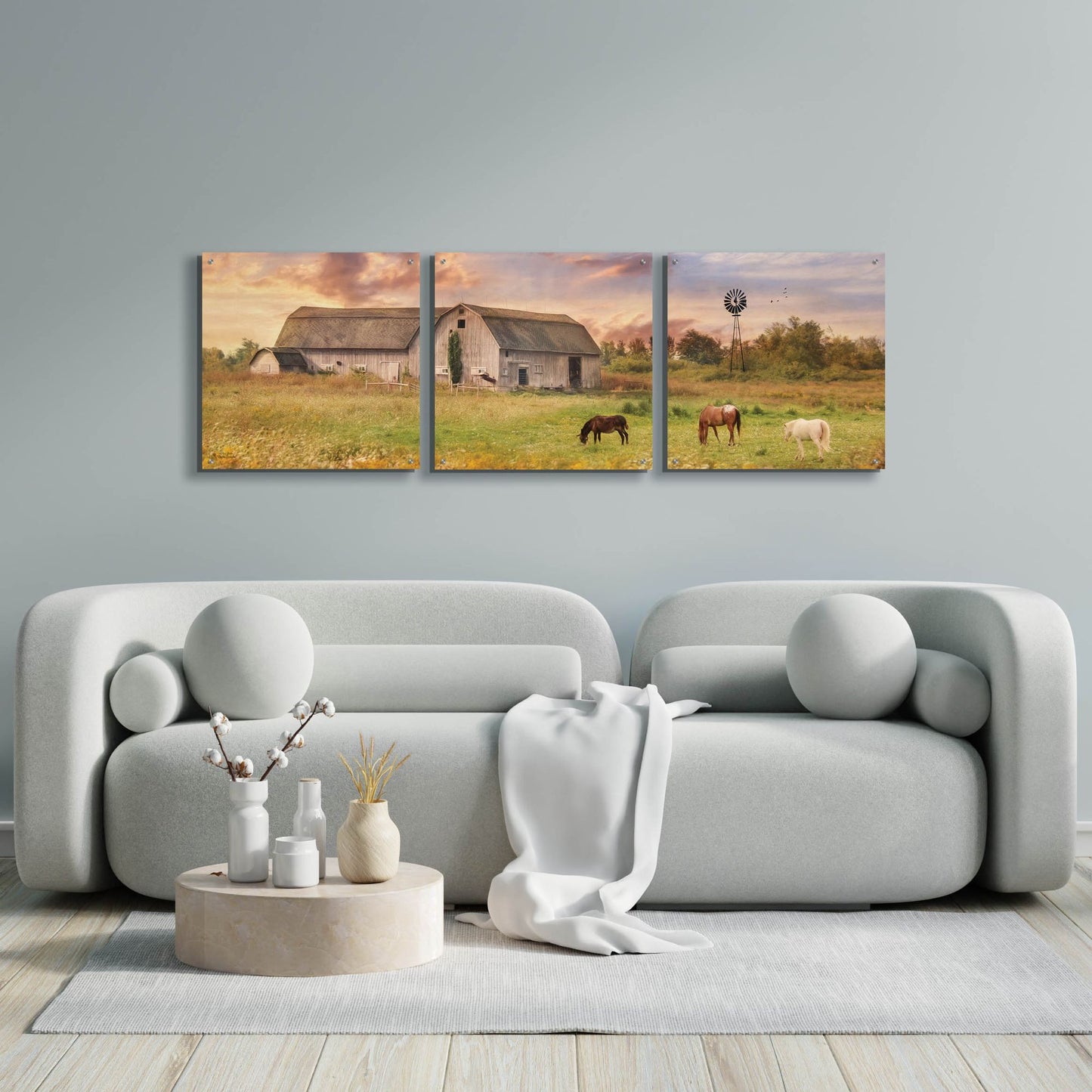 Epic Art 'Clayton Barnyard' by Lori Deiter Acrylic Glass Wall Art, 3 Piece Set,72x24