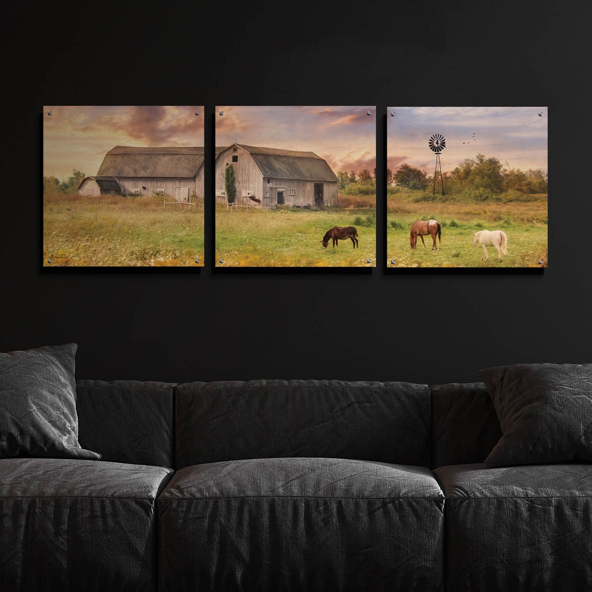 Epic Art 'Clayton Barnyard' by Lori Deiter Acrylic Glass Wall Art, 3 Piece Set,72x24