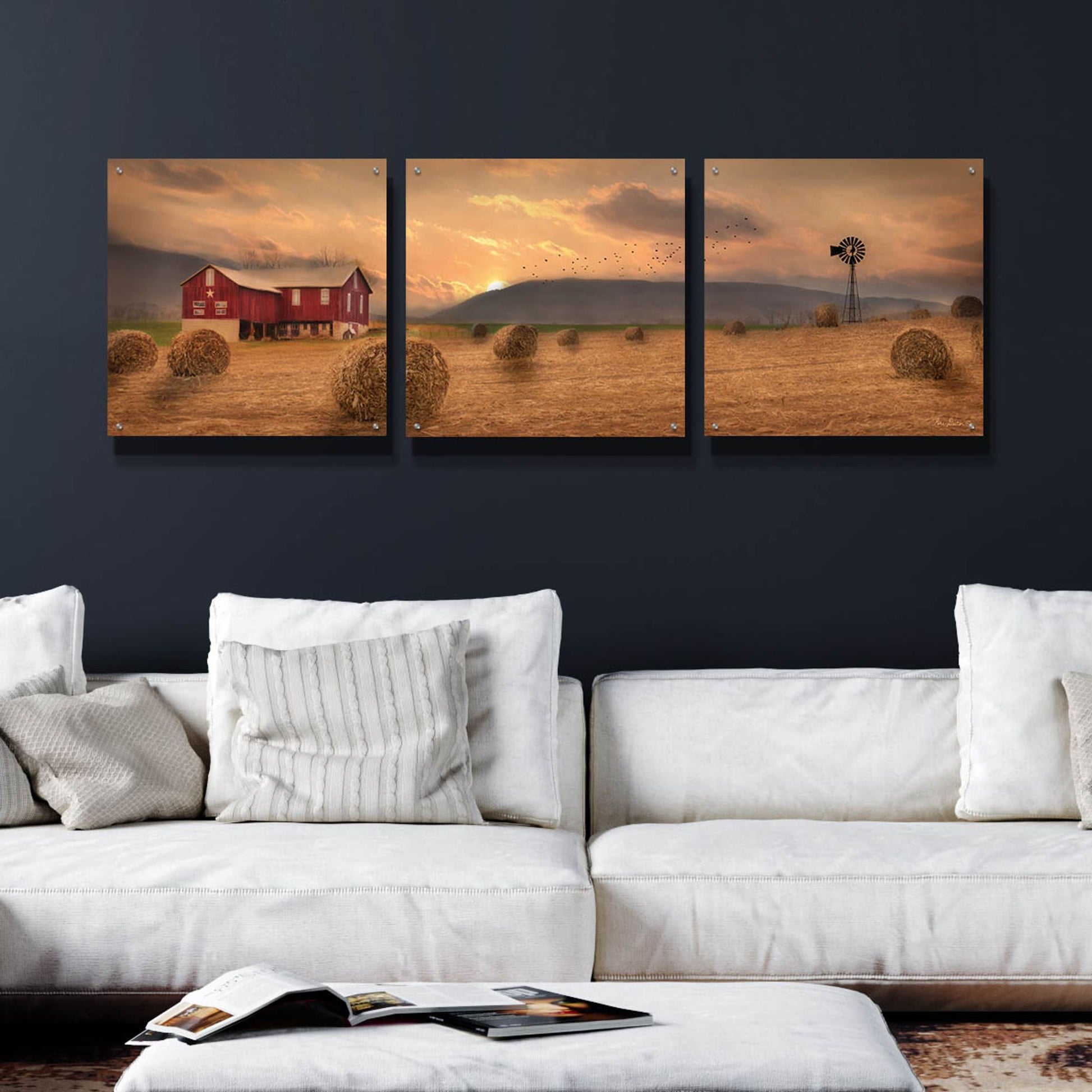 Epic Art 'Workin' the Farm' by Lori Deiter Acrylic Glass Wall Art, 3 Piece Set,72x24