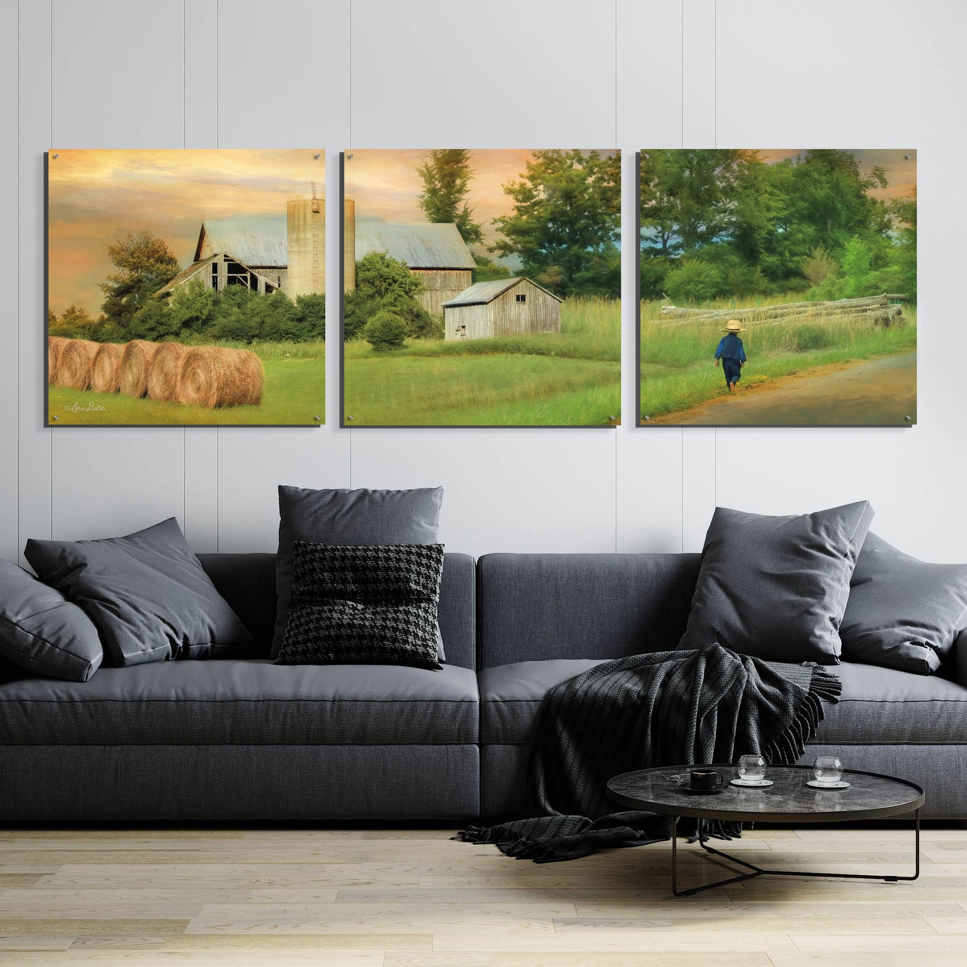 Epic Art 'Amish Barefoot Farmer' by Lori Deiter Acrylic Glass Wall Art, 3 Piece Set,108x36