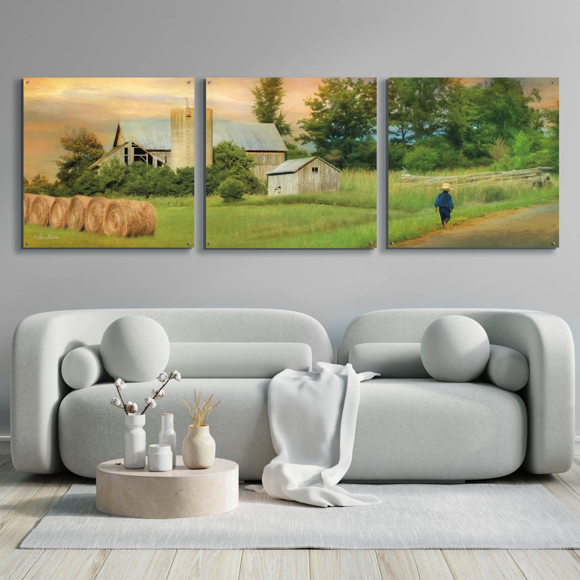 Epic Art 'Amish Barefoot Farmer' by Lori Deiter Acrylic Glass Wall Art, 3 Piece Set,108x36