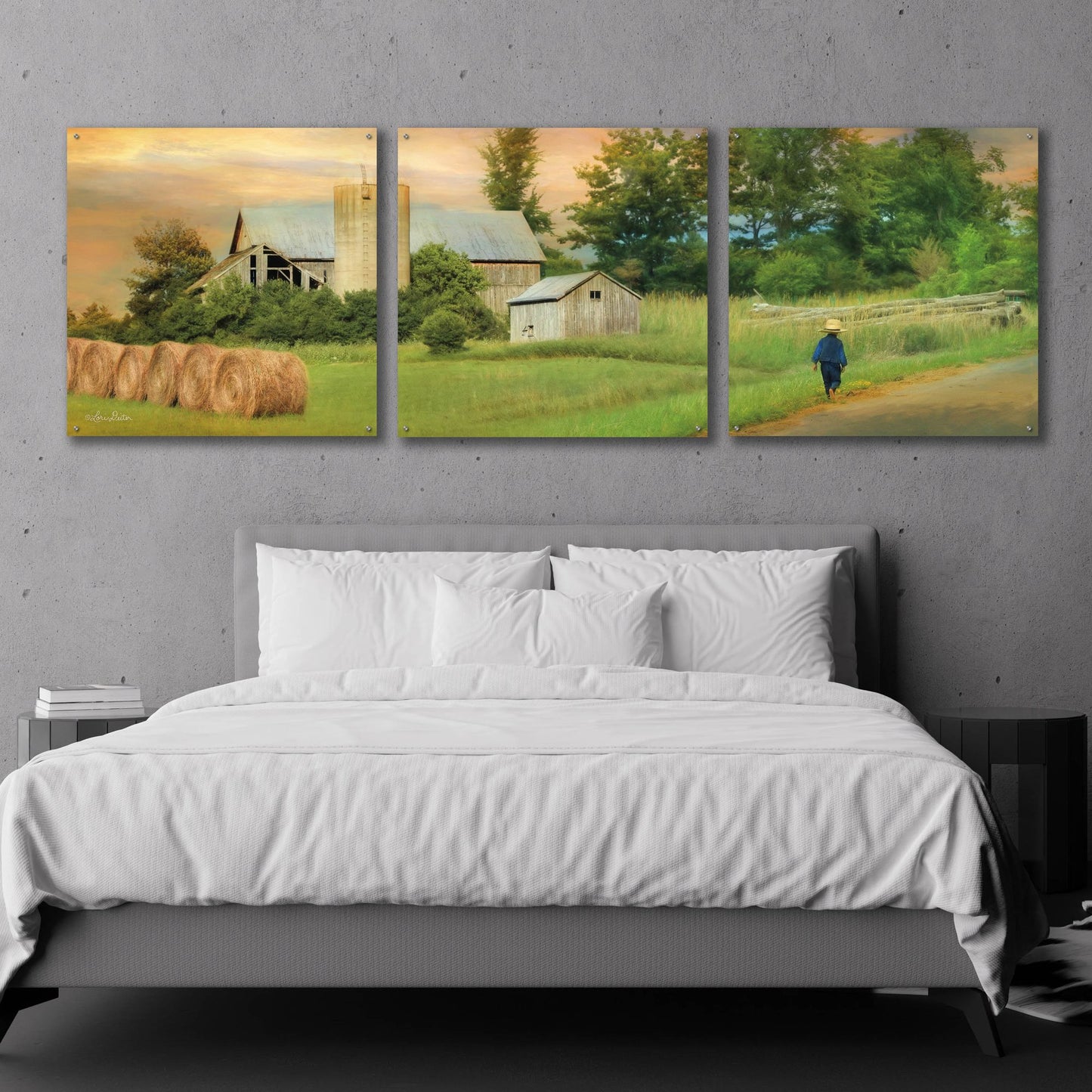 Epic Art 'Amish Barefoot Farmer' by Lori Deiter Acrylic Glass Wall Art, 3 Piece Set,108x36