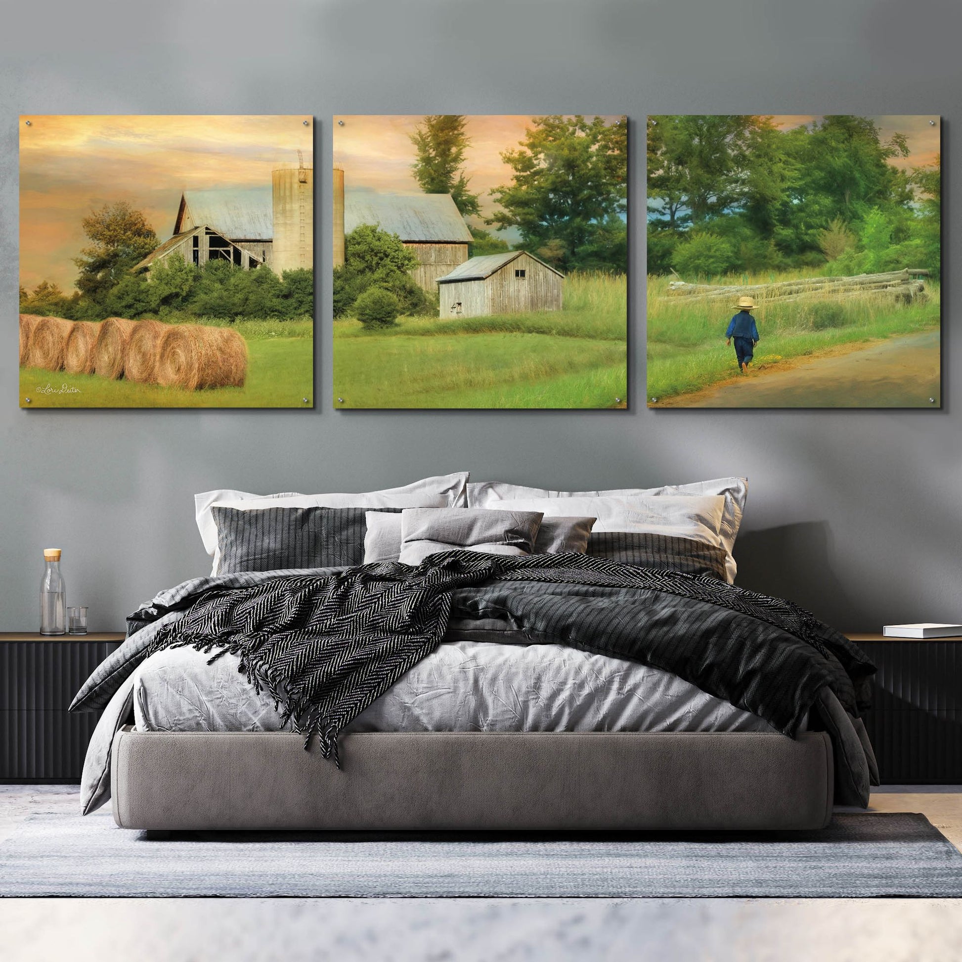 Epic Art 'Amish Barefoot Farmer' by Lori Deiter Acrylic Glass Wall Art, 3 Piece Set,108x36