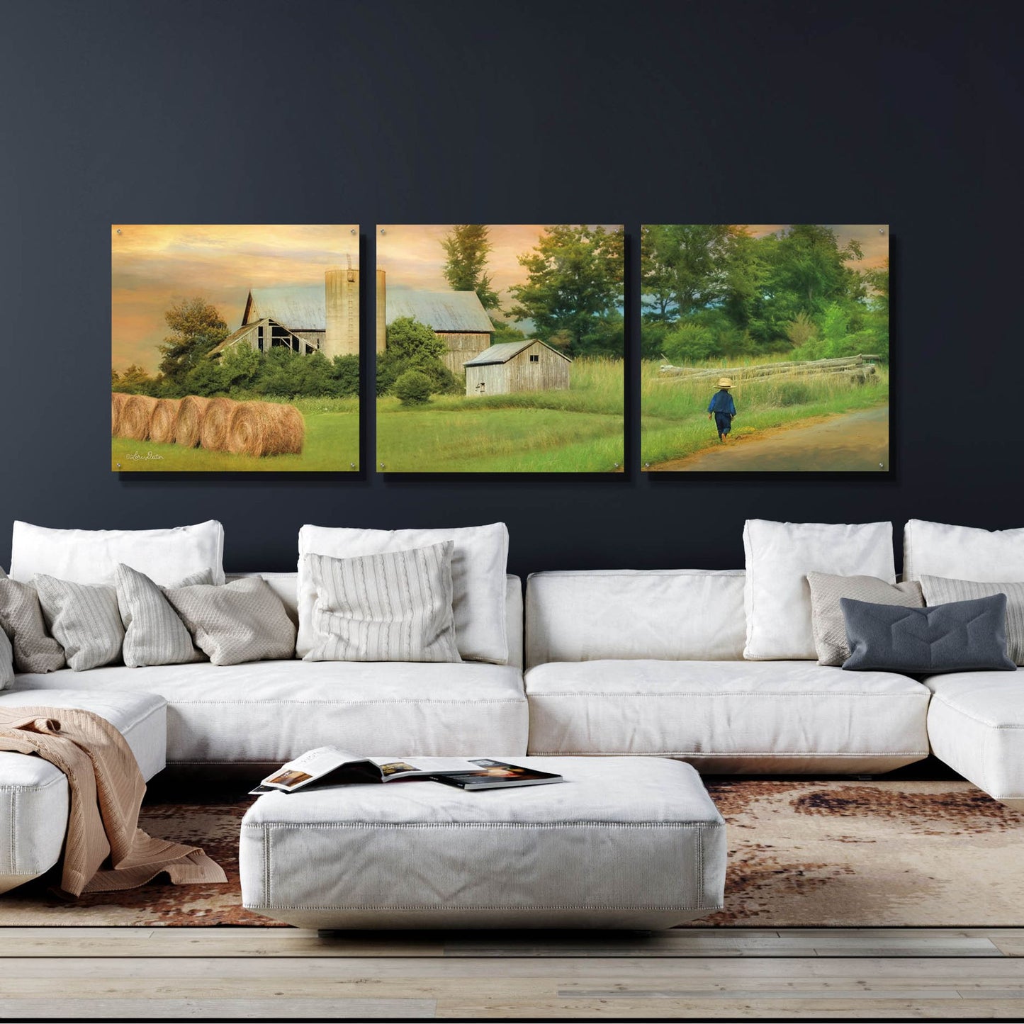 Epic Art 'Amish Barefoot Farmer' by Lori Deiter Acrylic Glass Wall Art, 3 Piece Set,108x36