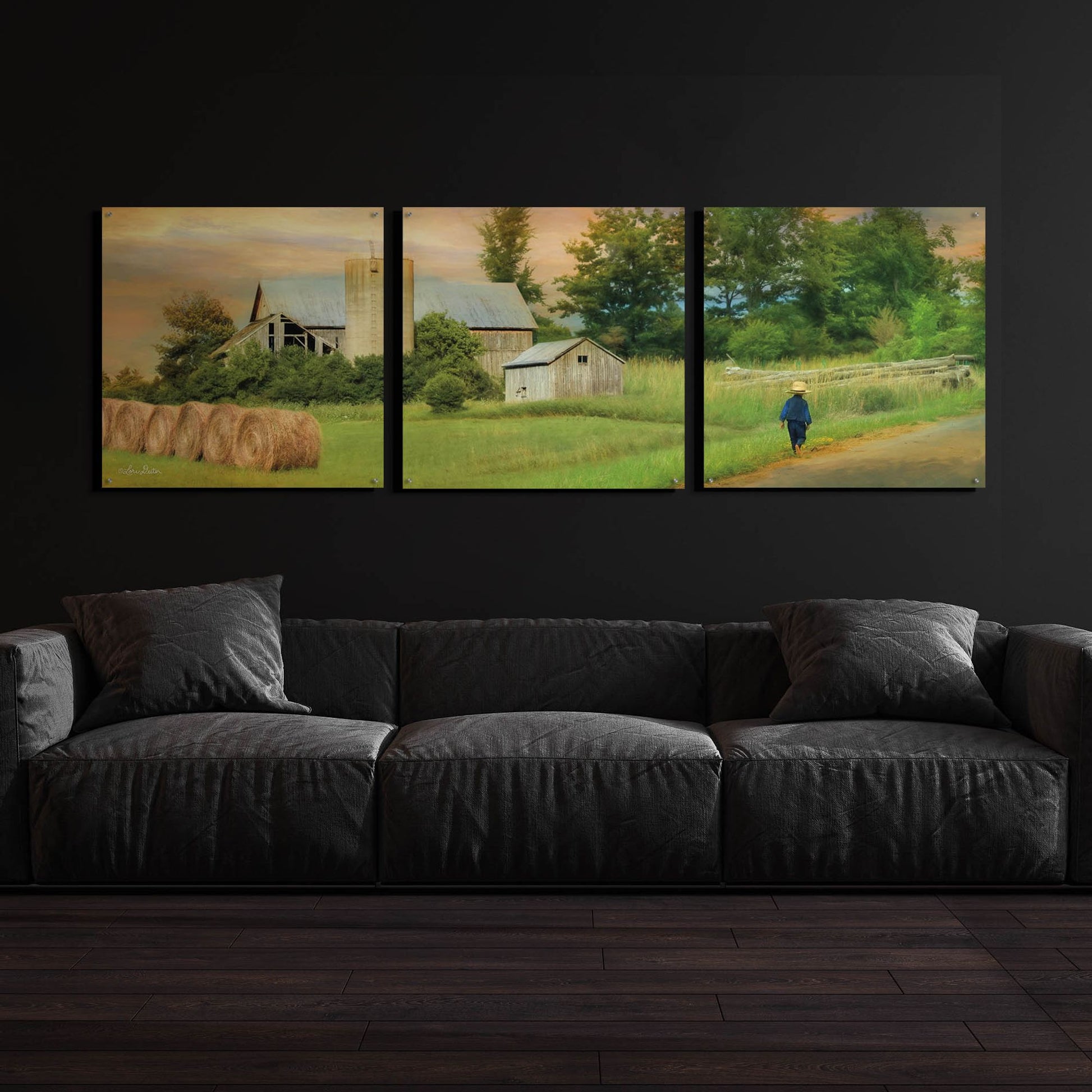 Epic Art 'Amish Barefoot Farmer' by Lori Deiter Acrylic Glass Wall Art, 3 Piece Set,108x36