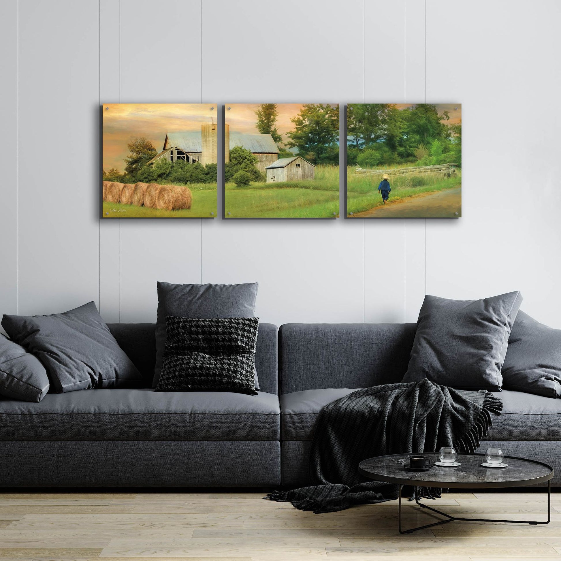 Epic Art 'Amish Barefoot Farmer' by Lori Deiter Acrylic Glass Wall Art, 3 Piece Set,72x24