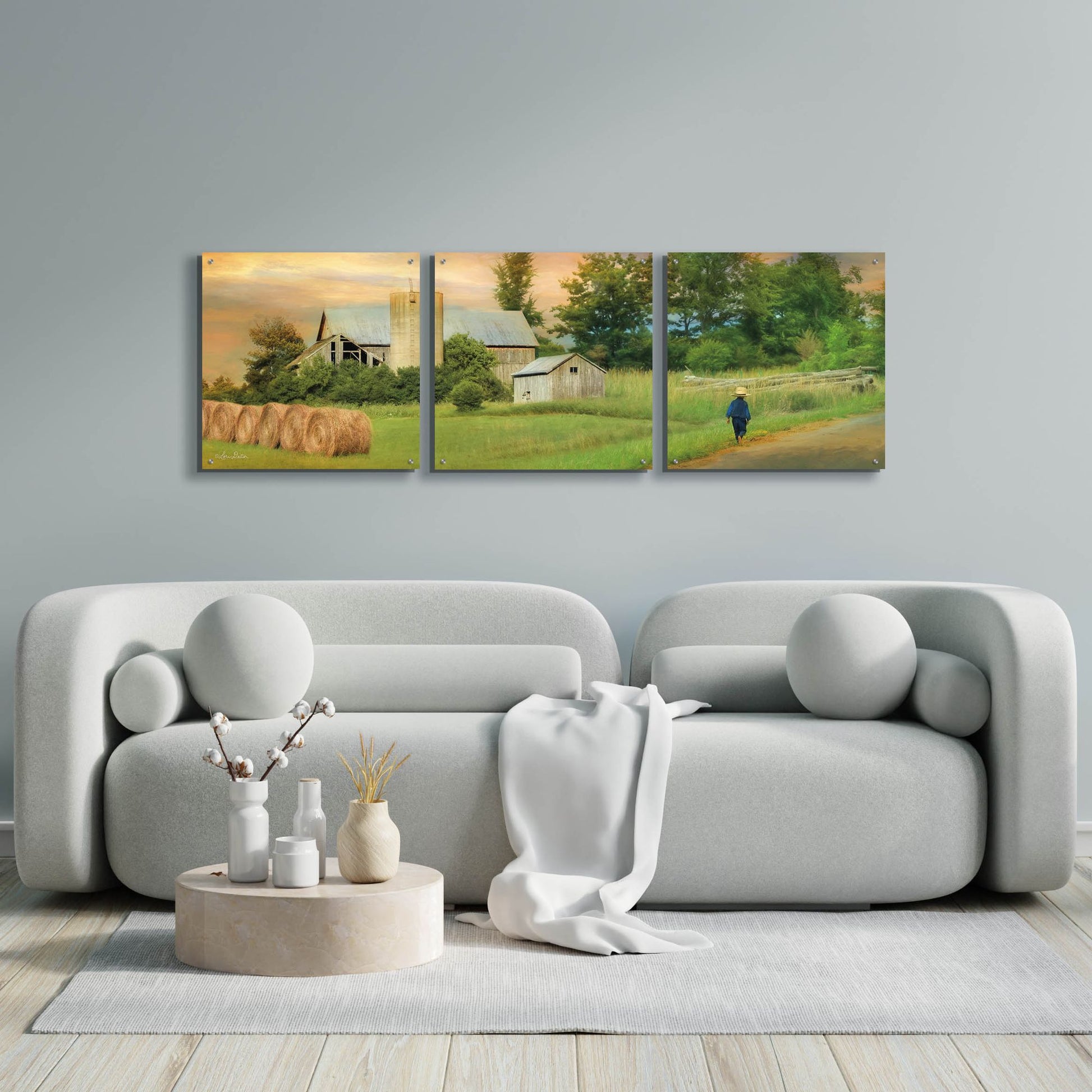 Epic Art 'Amish Barefoot Farmer' by Lori Deiter Acrylic Glass Wall Art, 3 Piece Set,72x24