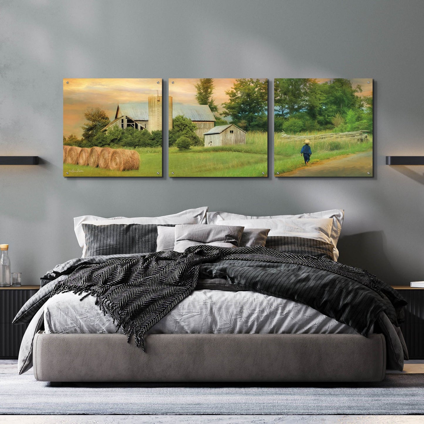 Epic Art 'Amish Barefoot Farmer' by Lori Deiter Acrylic Glass Wall Art, 3 Piece Set,72x24