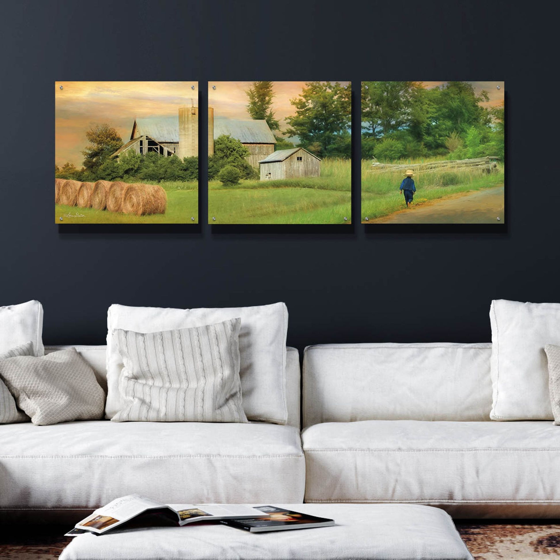 Epic Art 'Amish Barefoot Farmer' by Lori Deiter Acrylic Glass Wall Art, 3 Piece Set,72x24