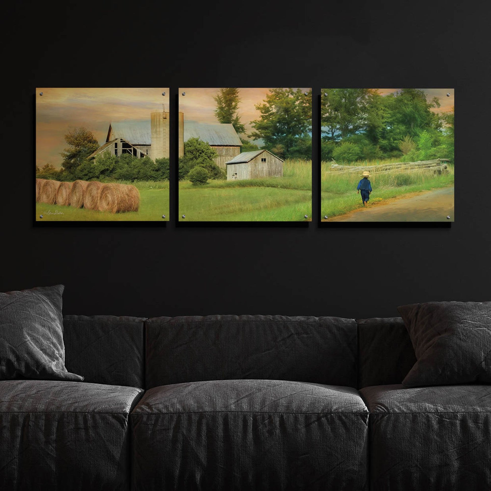 Epic Art 'Amish Barefoot Farmer' by Lori Deiter Acrylic Glass Wall Art, 3 Piece Set,72x24