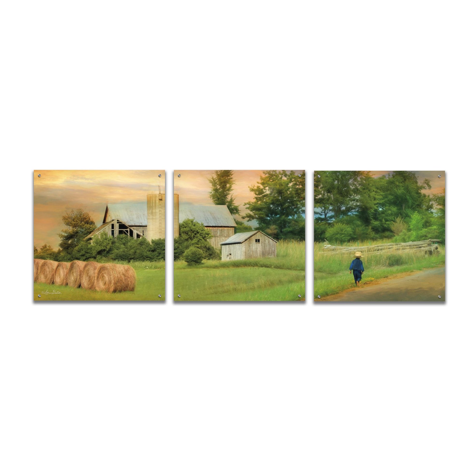 Epic Art 'Amish Barefoot Farmer' by Lori Deiter Acrylic Glass Wall Art, 3 Piece Set