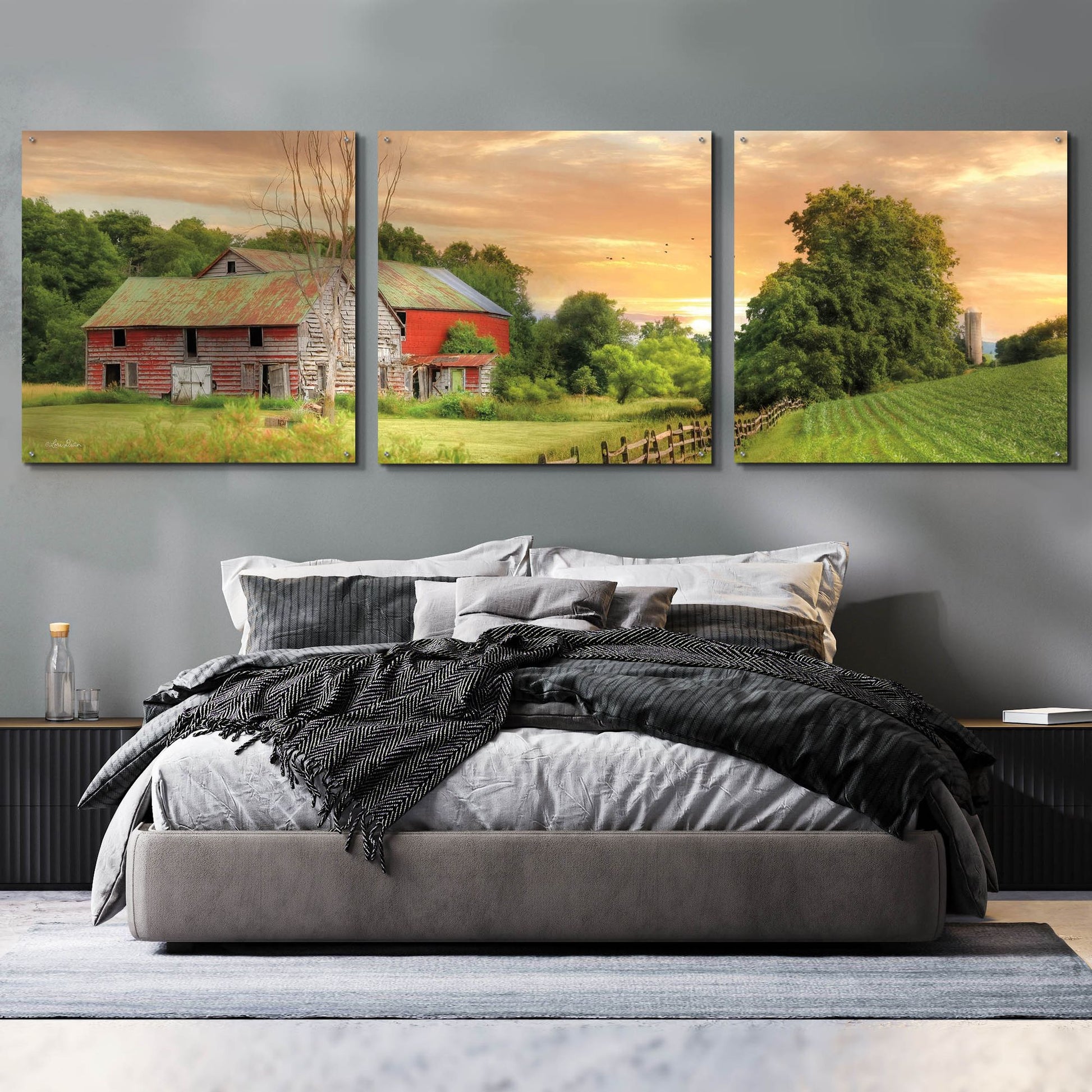 Epic Art 'Greener Pastures' by Lori Deiter Acrylic Glass Wall Art, 3 Piece Set,108x36