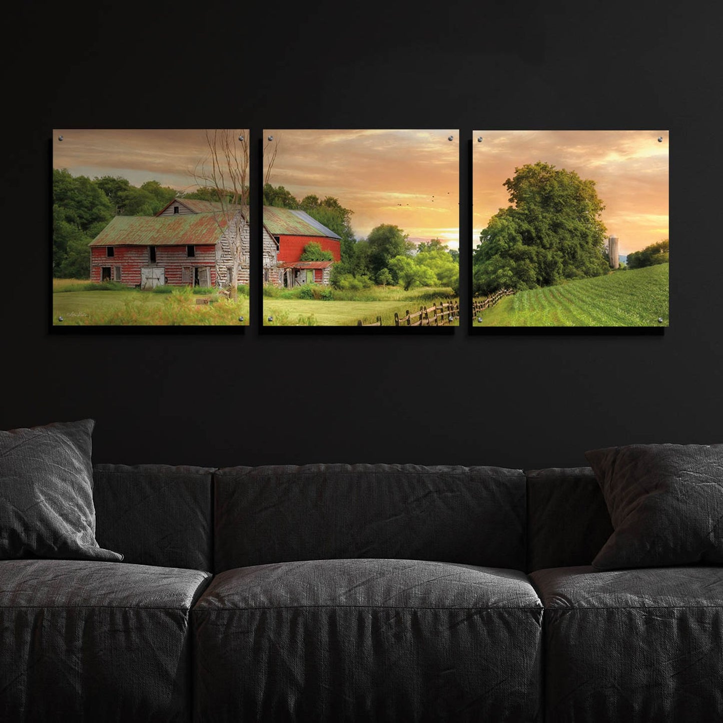 Epic Art 'Greener Pastures' by Lori Deiter Acrylic Glass Wall Art, 3 Piece Set,72x24