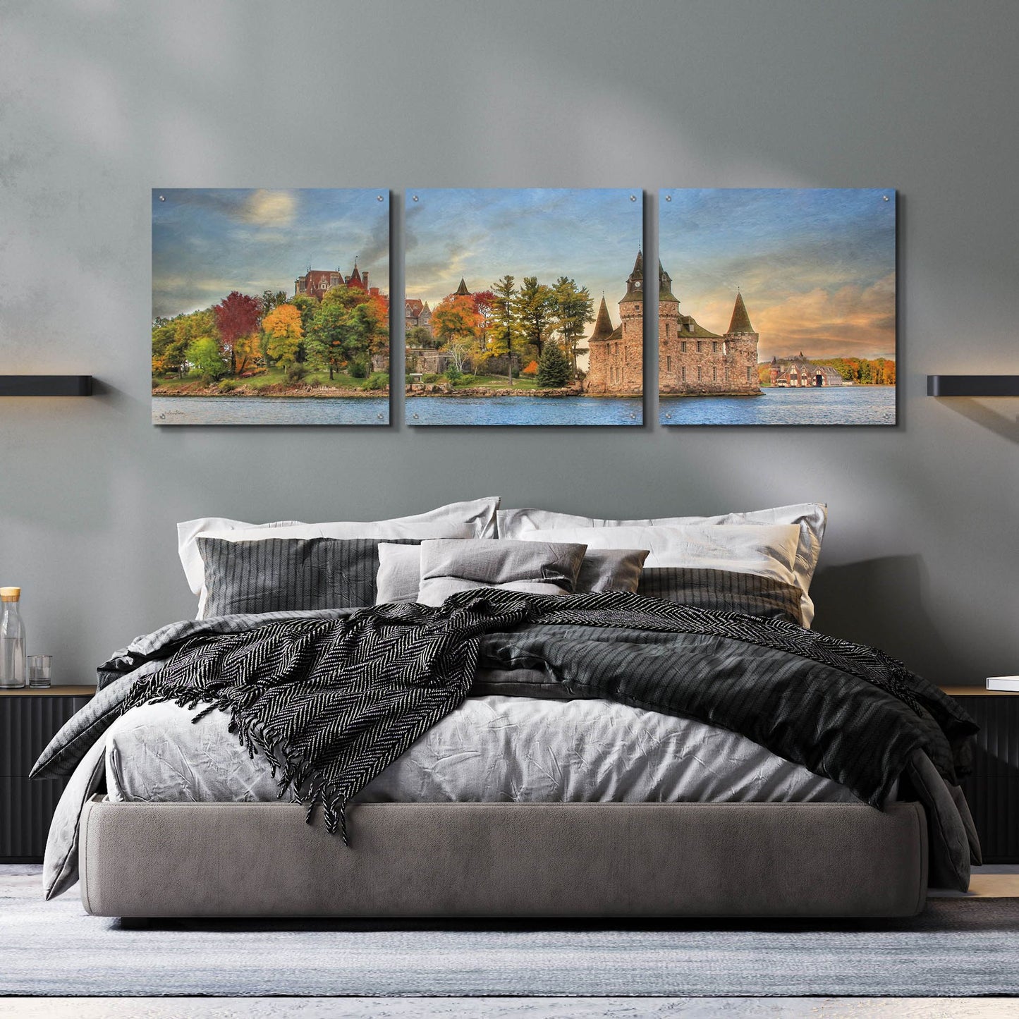 Epic Art 'Autumn at the Castle' by Lori Deiter Acrylic Glass Wall Art, 3 Piece Set,72x24