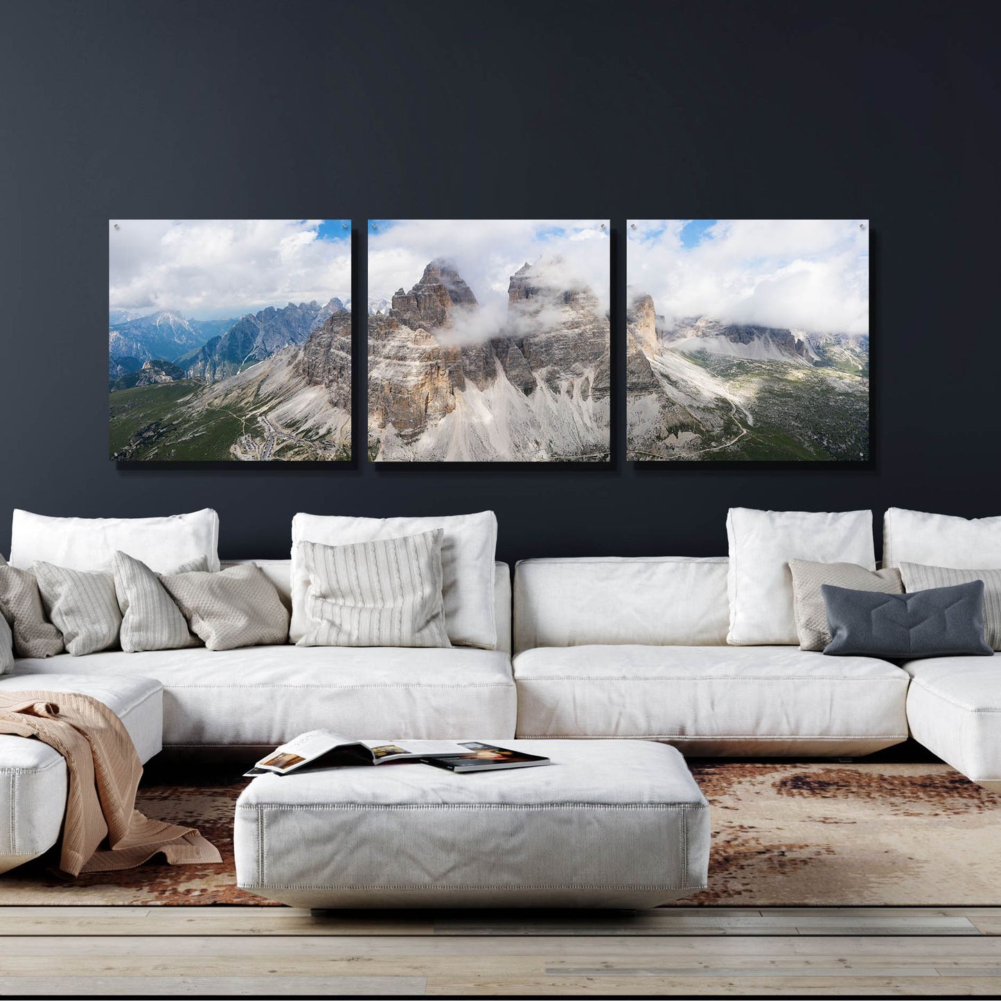 Epic Art 'Tre Cime Di Lavaredo' Acrylic Glass Wall Art, 3 Piece Set,108x36