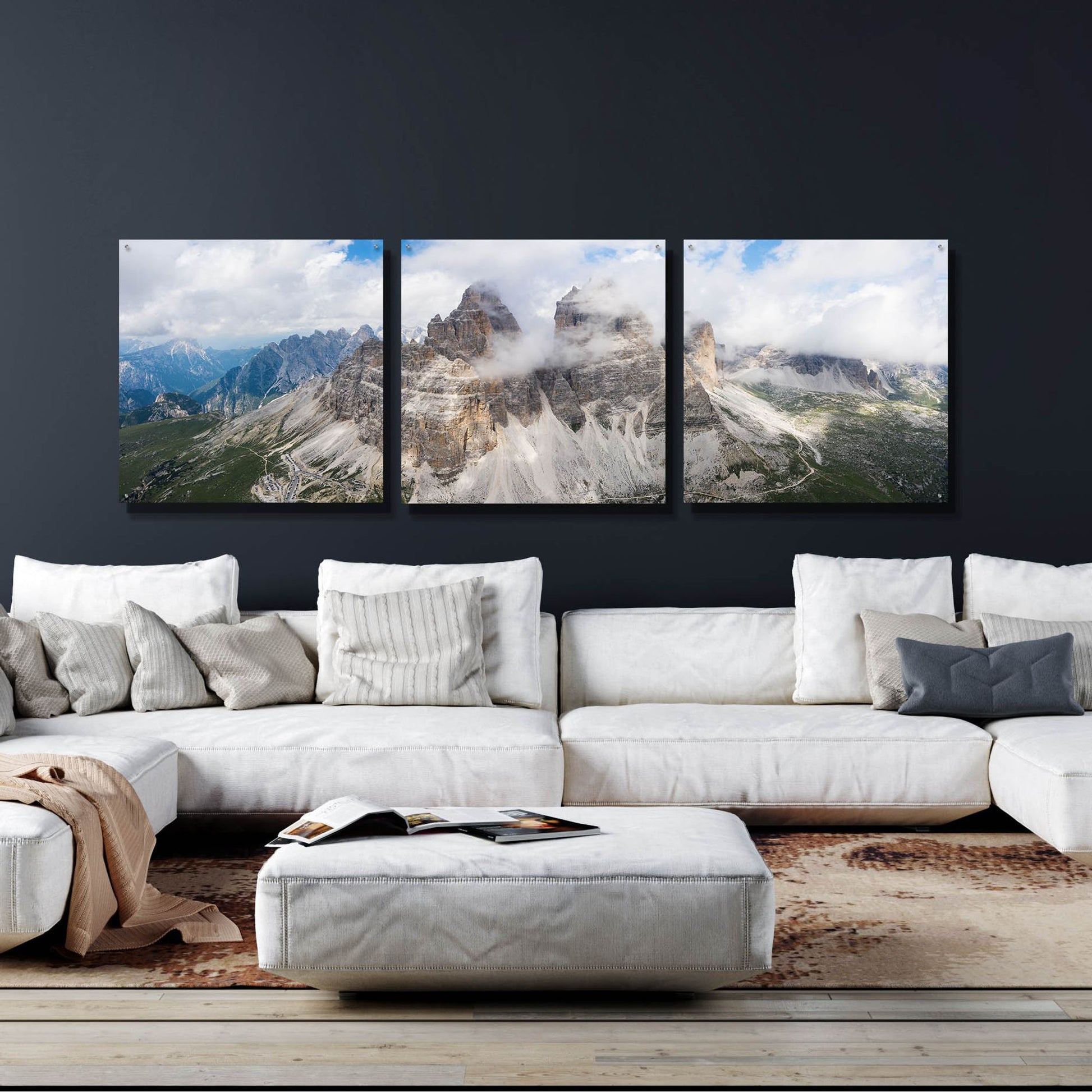 Epic Art 'Tre Cime Di Lavaredo' Acrylic Glass Wall Art, 3 Piece Set,108x36