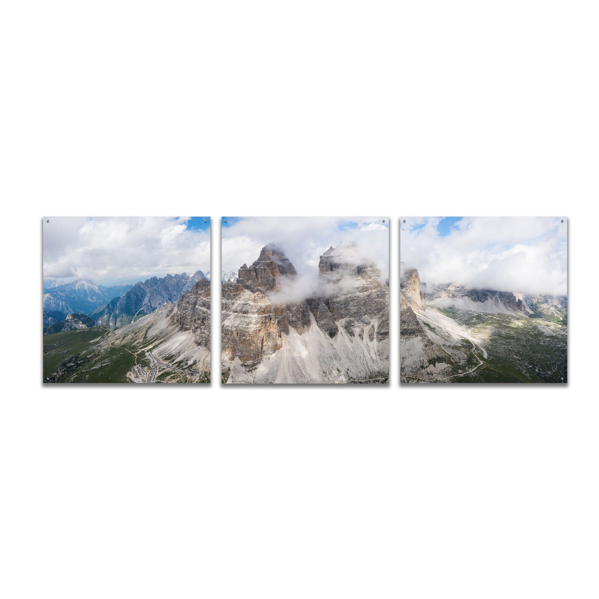 Epic Art 'Tre Cime Di Lavaredo' Acrylic Glass Wall Art, 3 Piece Set,108x36