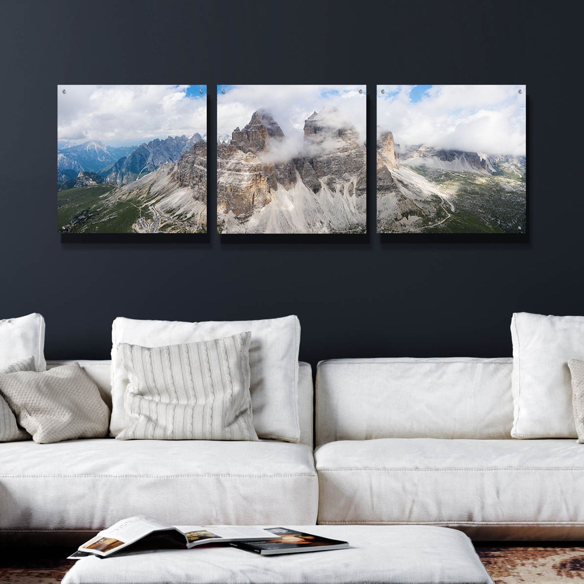 Epic Art 'Tre Cime Di Lavaredo' Acrylic Glass Wall Art, 3 Piece Set,72x24