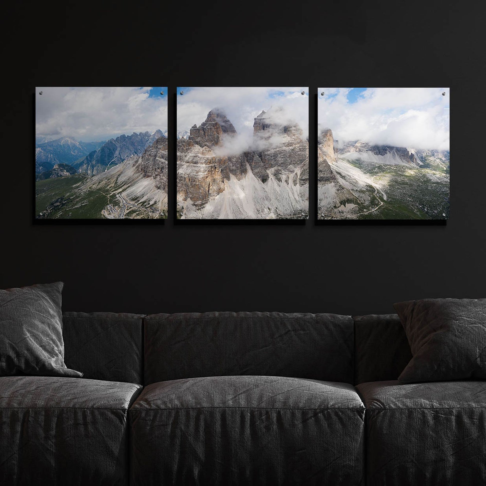 Epic Art 'Tre Cime Di Lavaredo' Acrylic Glass Wall Art, 3 Piece Set,72x24