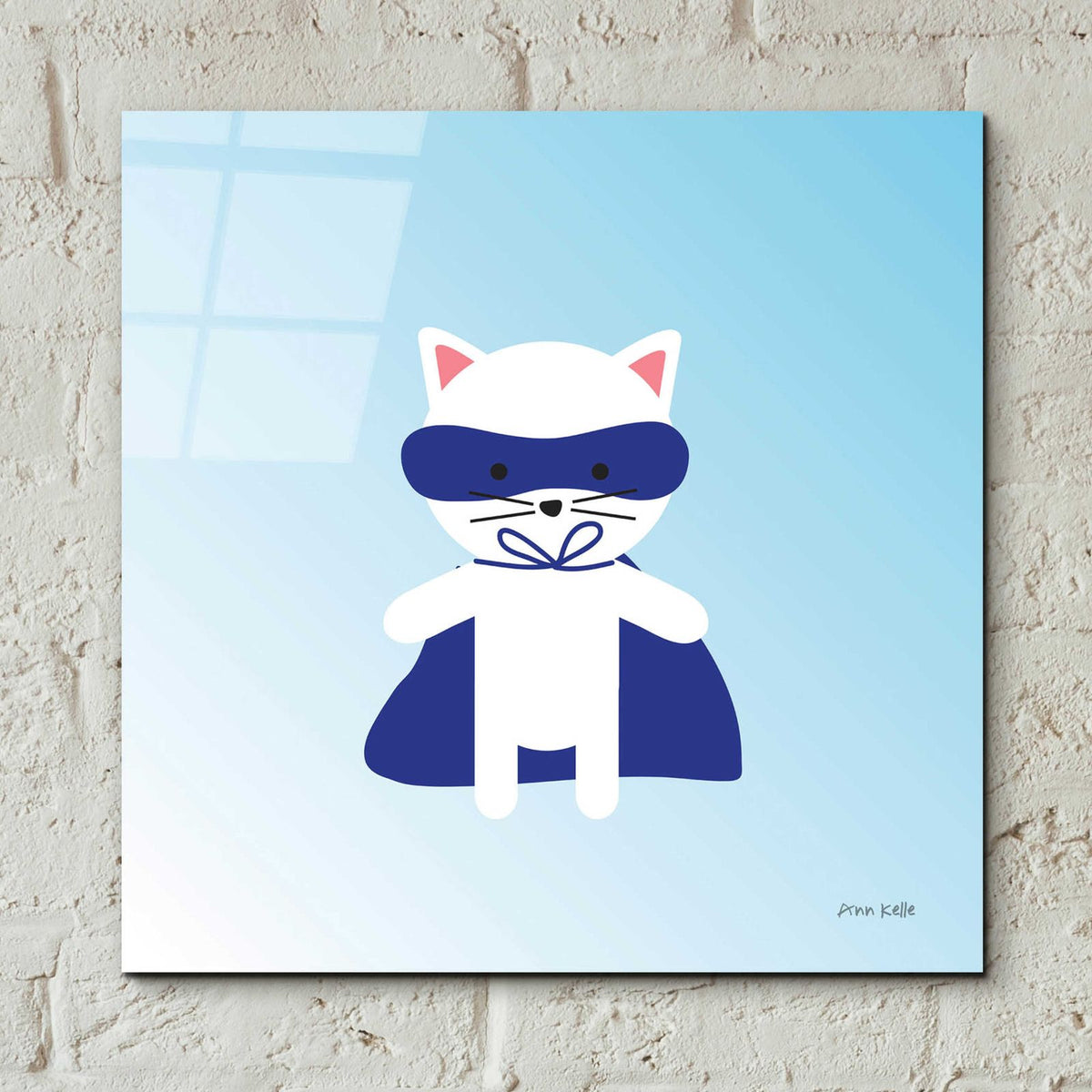 Cat Super Hero by Ann Kelle - 12x12 acrylic wall art in a room