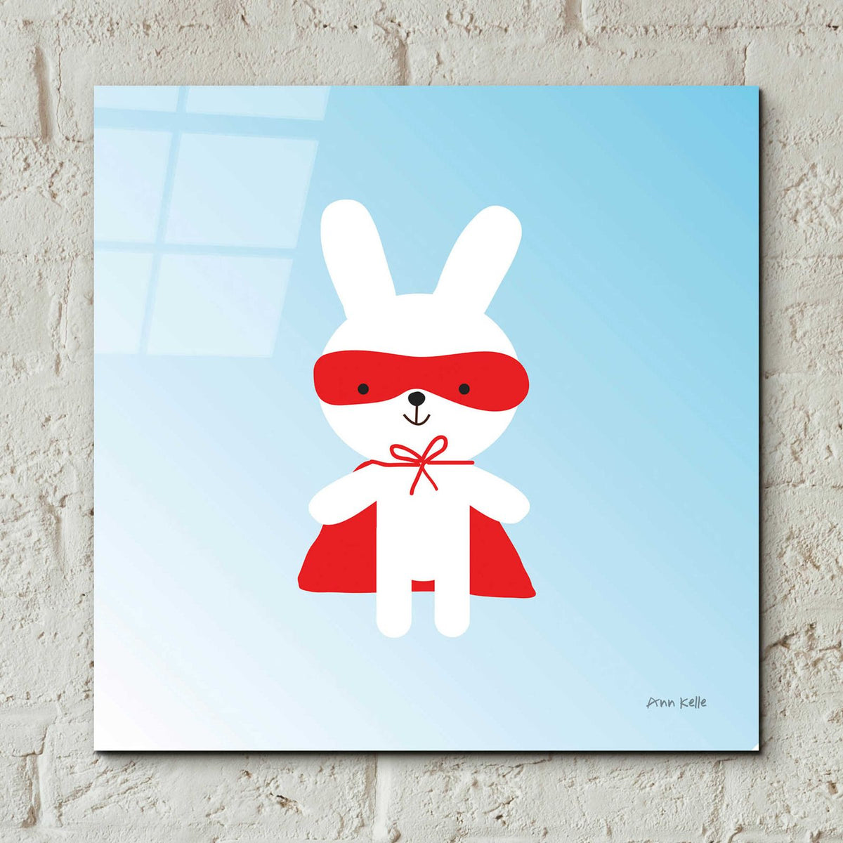 Rabbit Super Hero by Ann Kelle - 12x12 acrylic wall art in a room