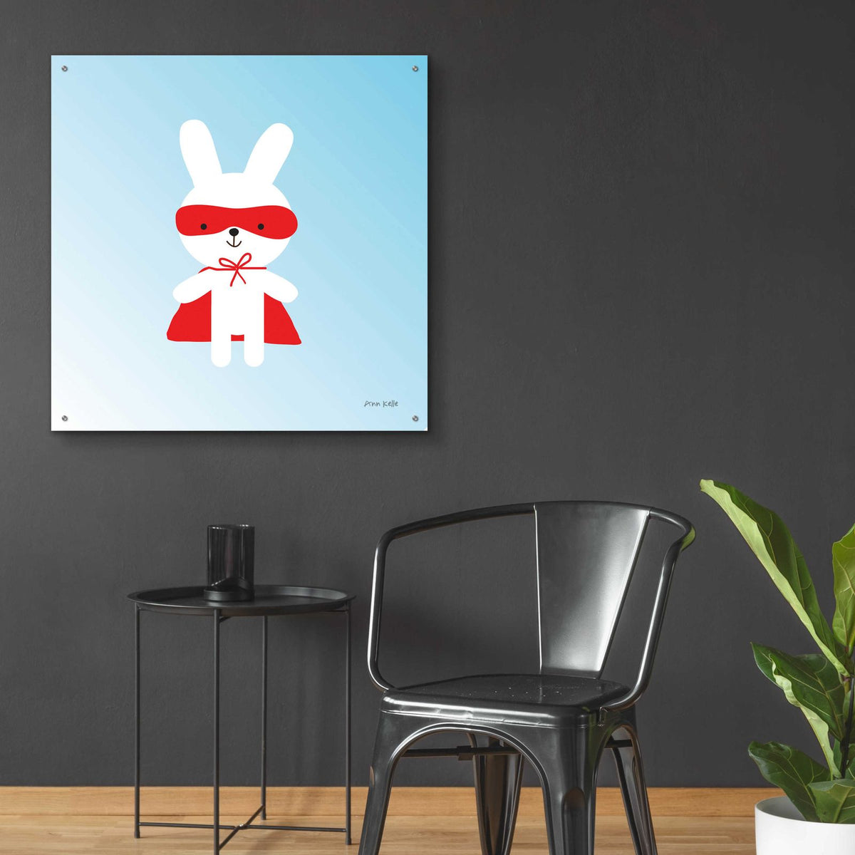 Rabbit Super Hero by Ann Kelle - 36x36 acrylic wall art in a room